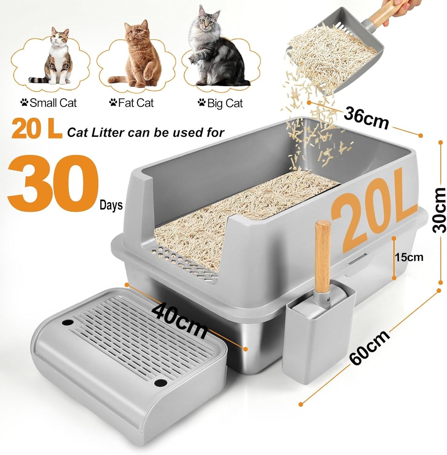 Enclosed Removable Stainless Steel Cat Litter Box with Lid