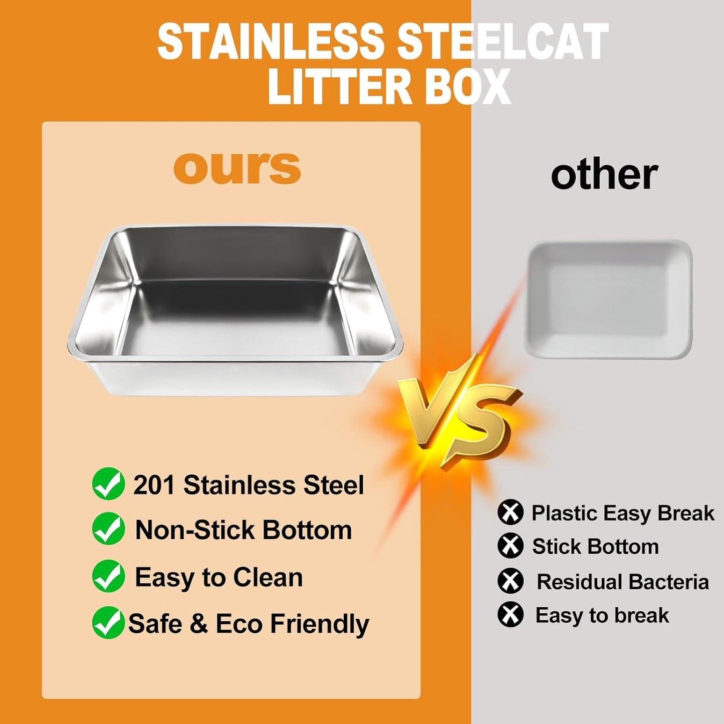 Enclosed Removable Stainless Steel Cat Litter Box with Lid