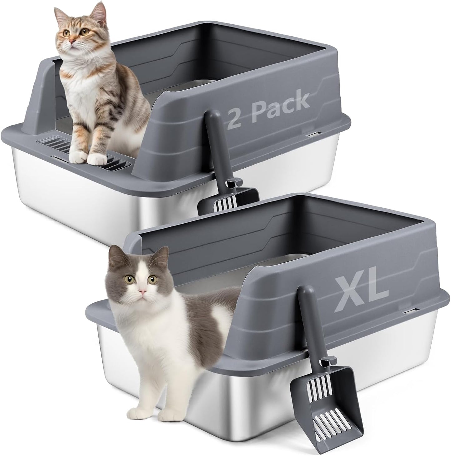 XL 2 Pack Dark Gray Stainless Steel Litter Box