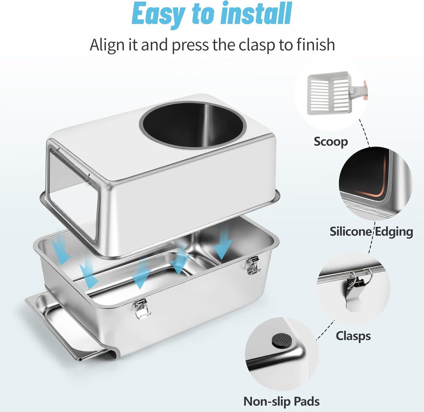 XXL Stainless Steel Litter Box with Pull-Out Drawer