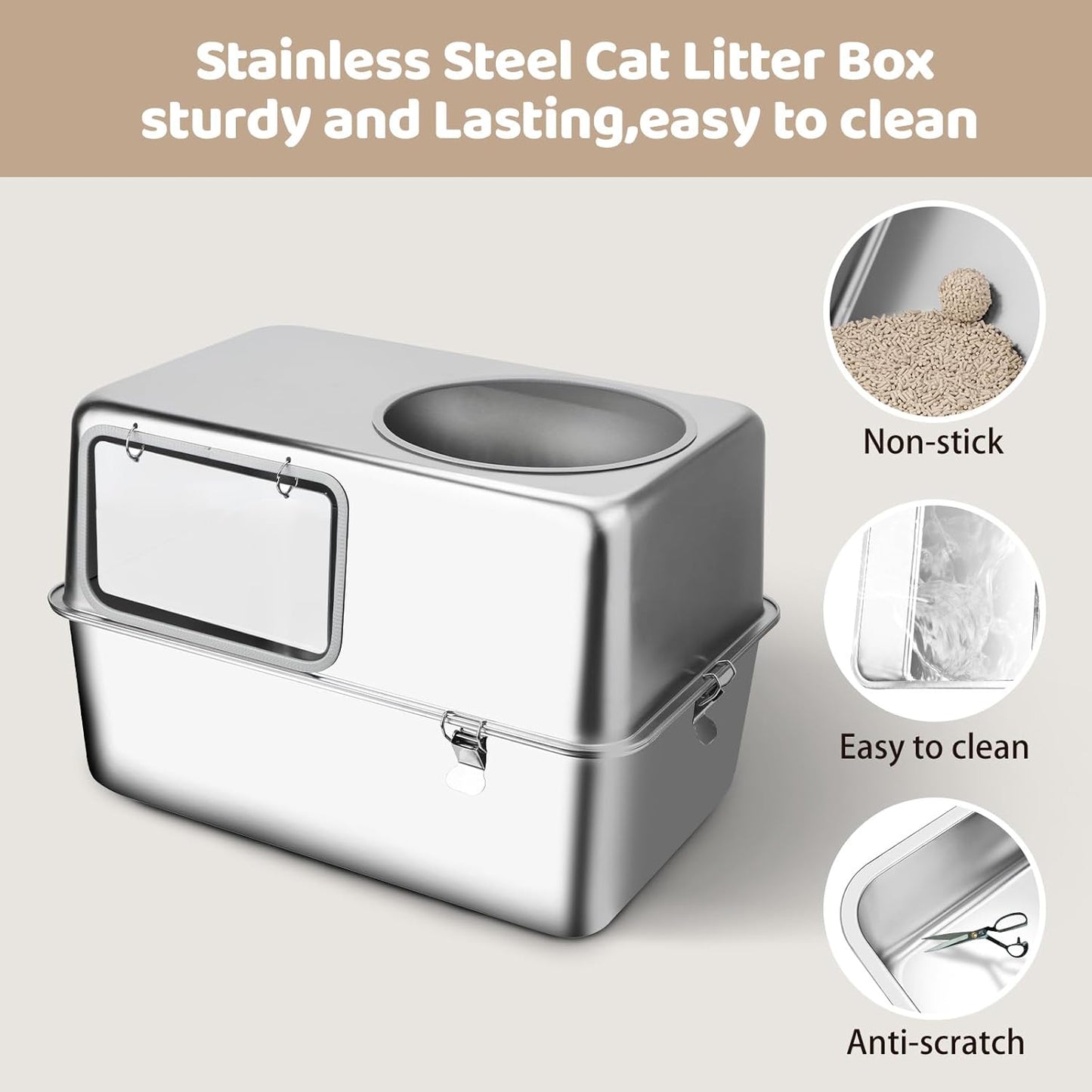 XXL Enclosed Metal Stainless Steel Litter Box