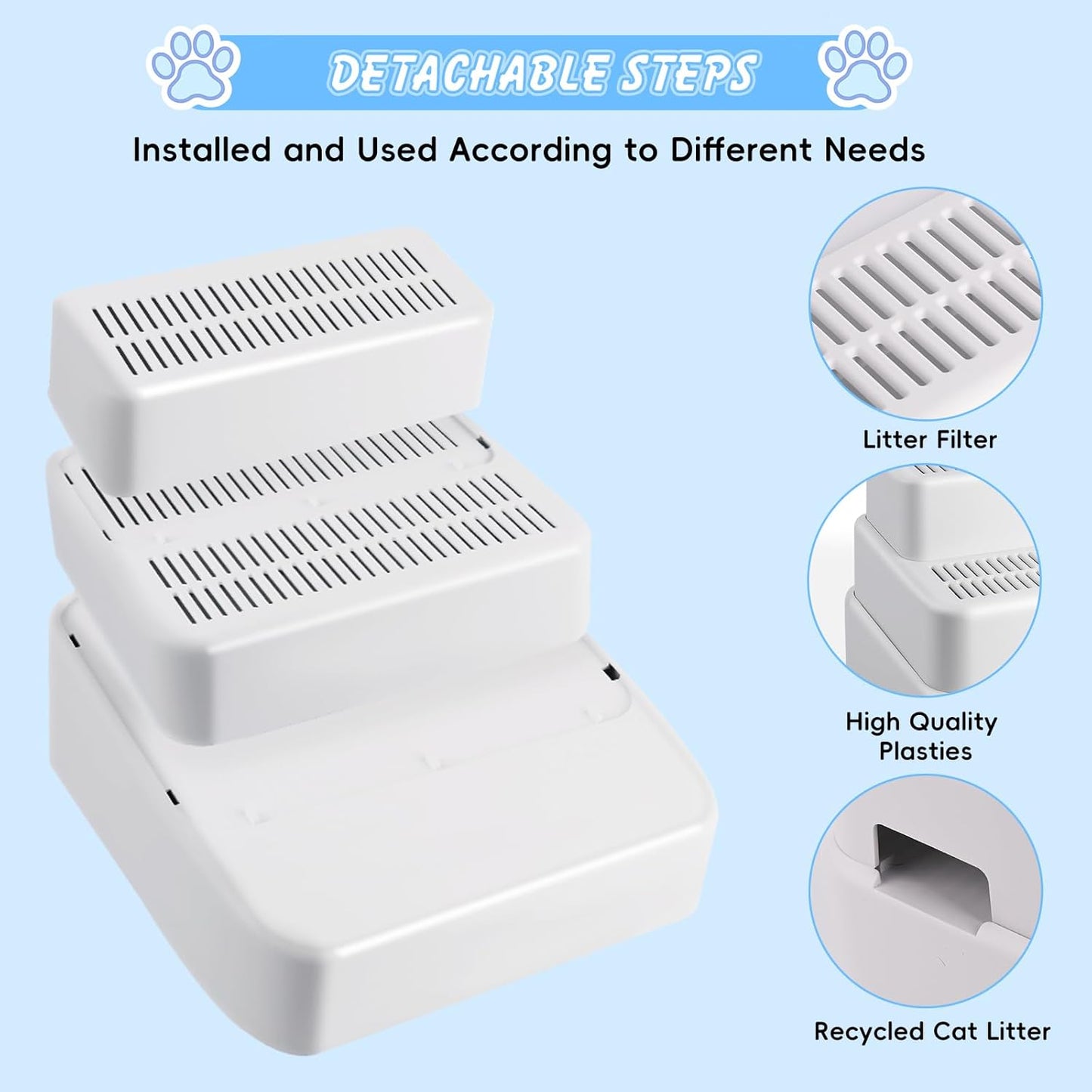 White Adjustable 3 Steps Litter Box Ramp Step