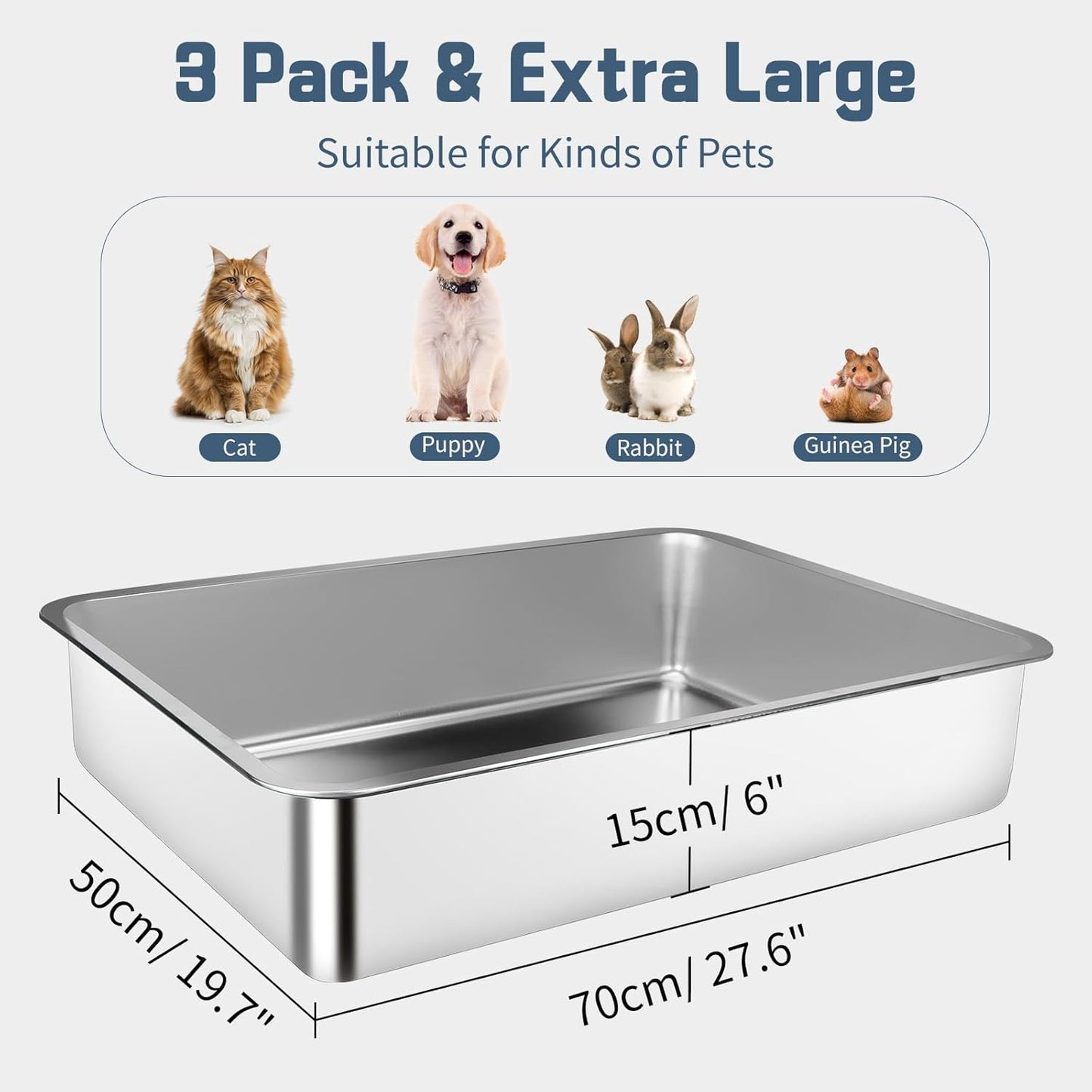 3 Pack XXXL Metal High Sided Cat Litter Pan