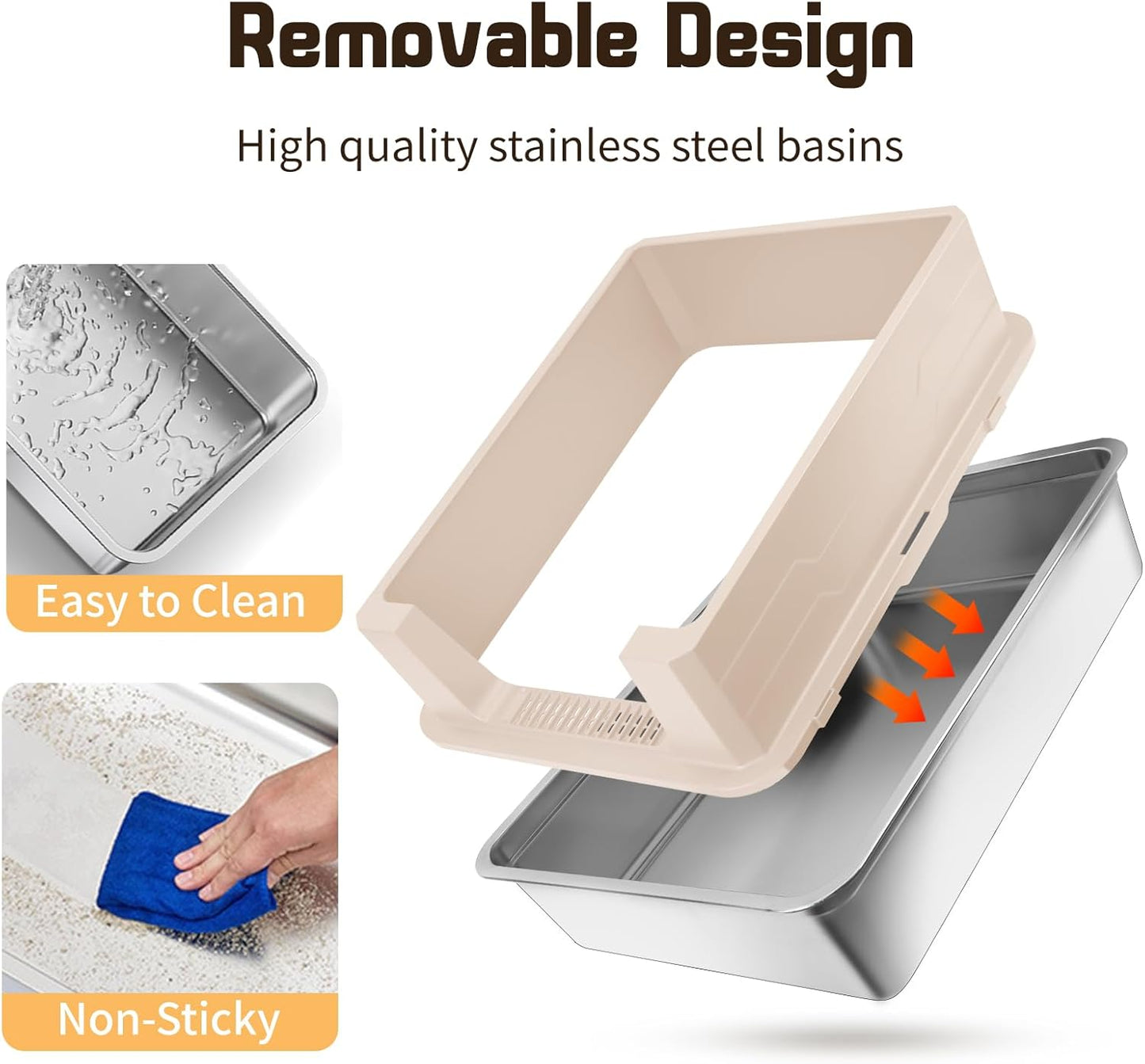 XXXL Khaki Stainless Steel Litter Box