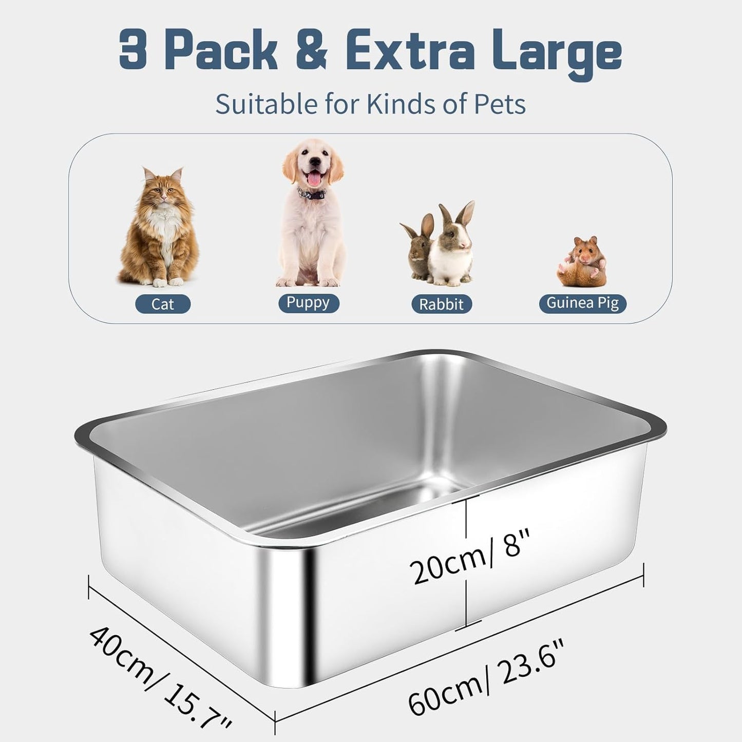 3 Pack XXL Metal High Sided Cat Litter Pan
