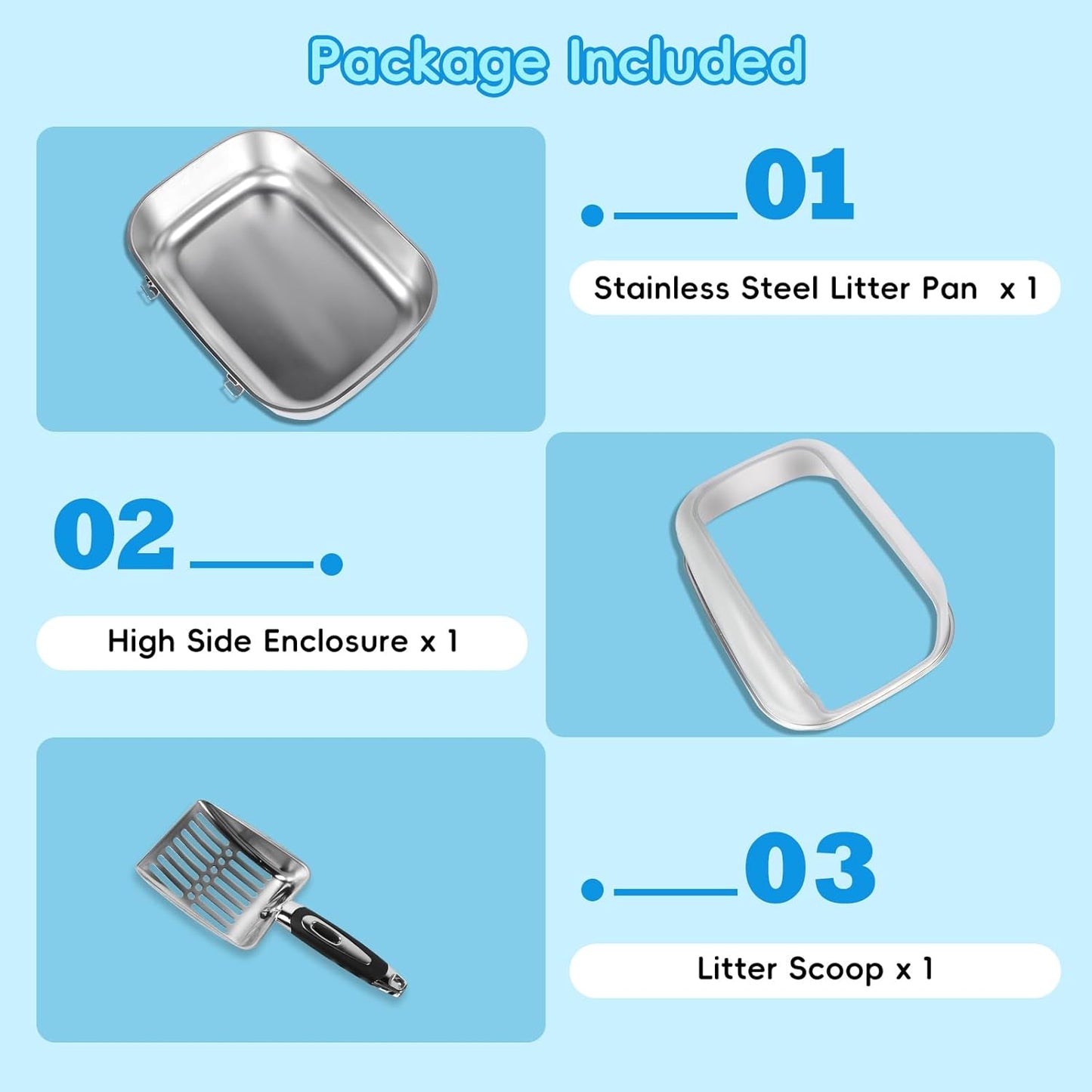 XXL Semi Enclosed Removable Stainless Steel Cat Litter Box