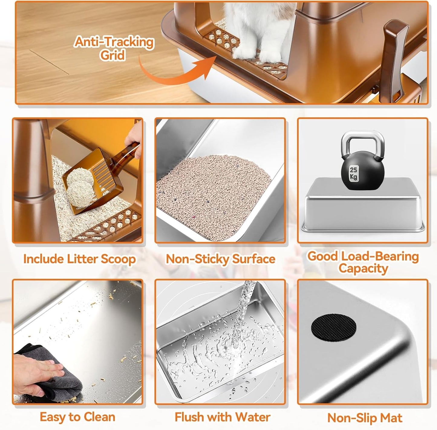Extra Large Enclosed Removable Stainless Steel Cat Litter Box with Lid
