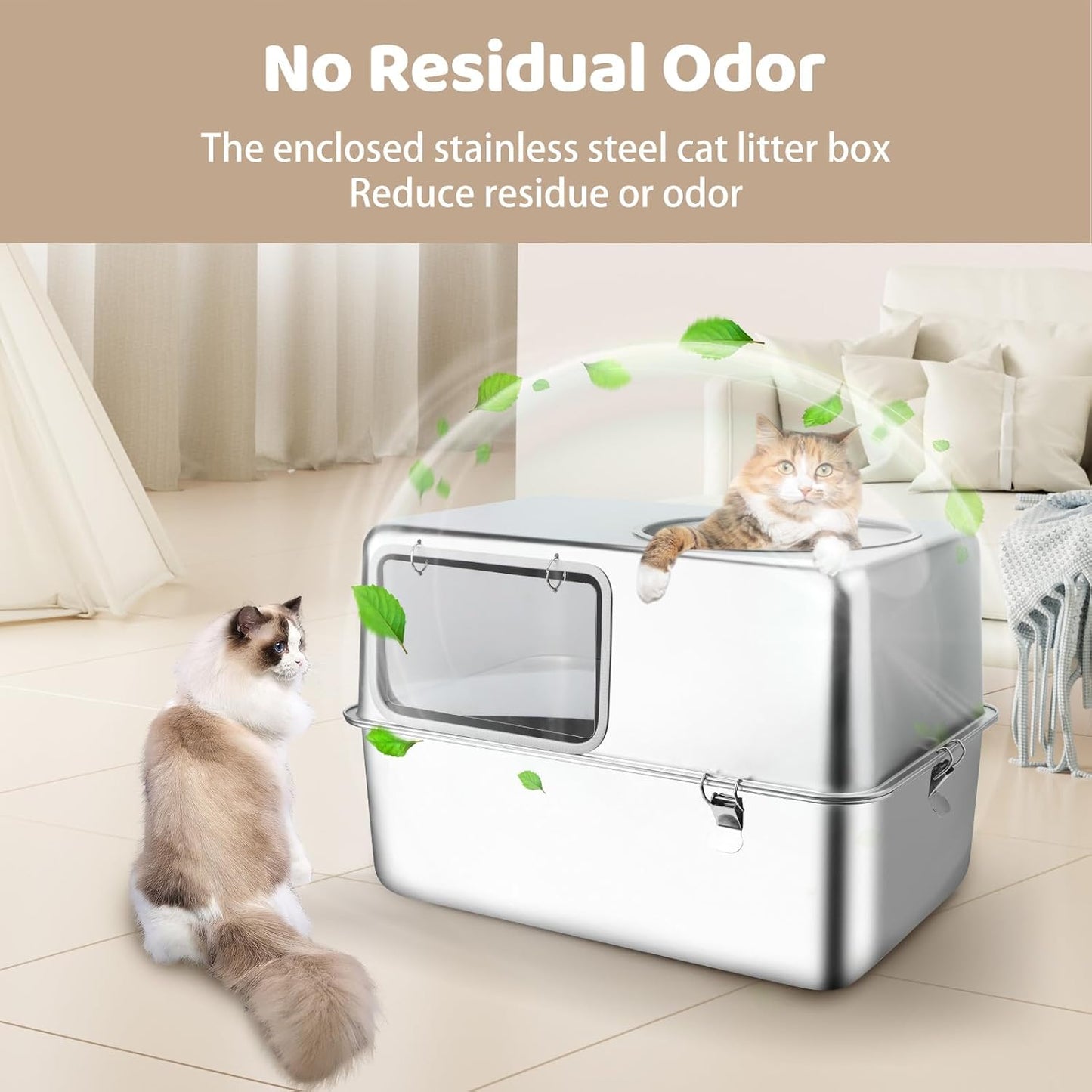 XXL Enclosed Metal Stainless Steel Litter Box