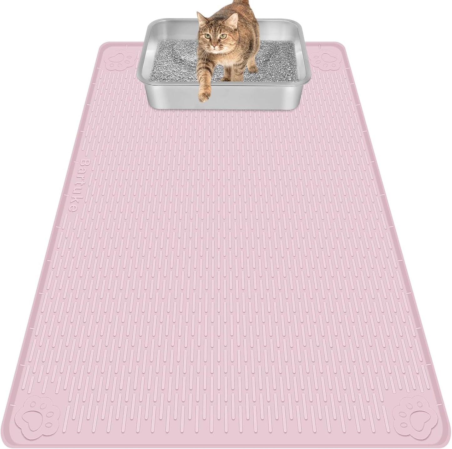 Pink Silicone Stripe Cat Litter Mat
