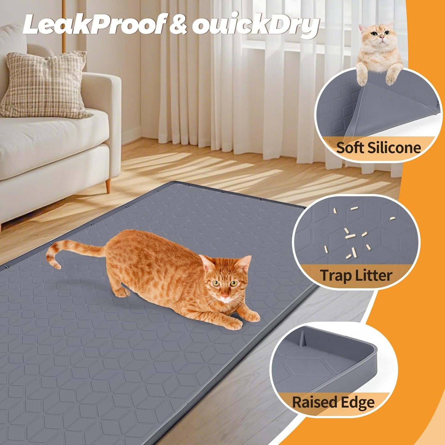 33.8" x 22" Rhombus Silicone Mat Litter Trapping Mat