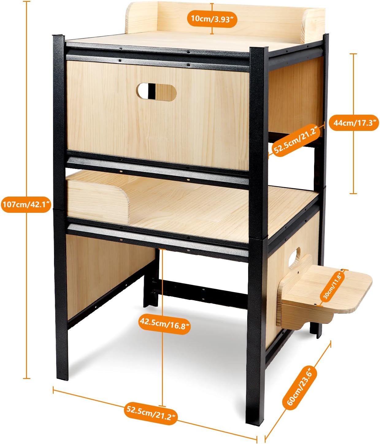 Wooden Double Layers Cat Litter Box Shelves with Metal Frame