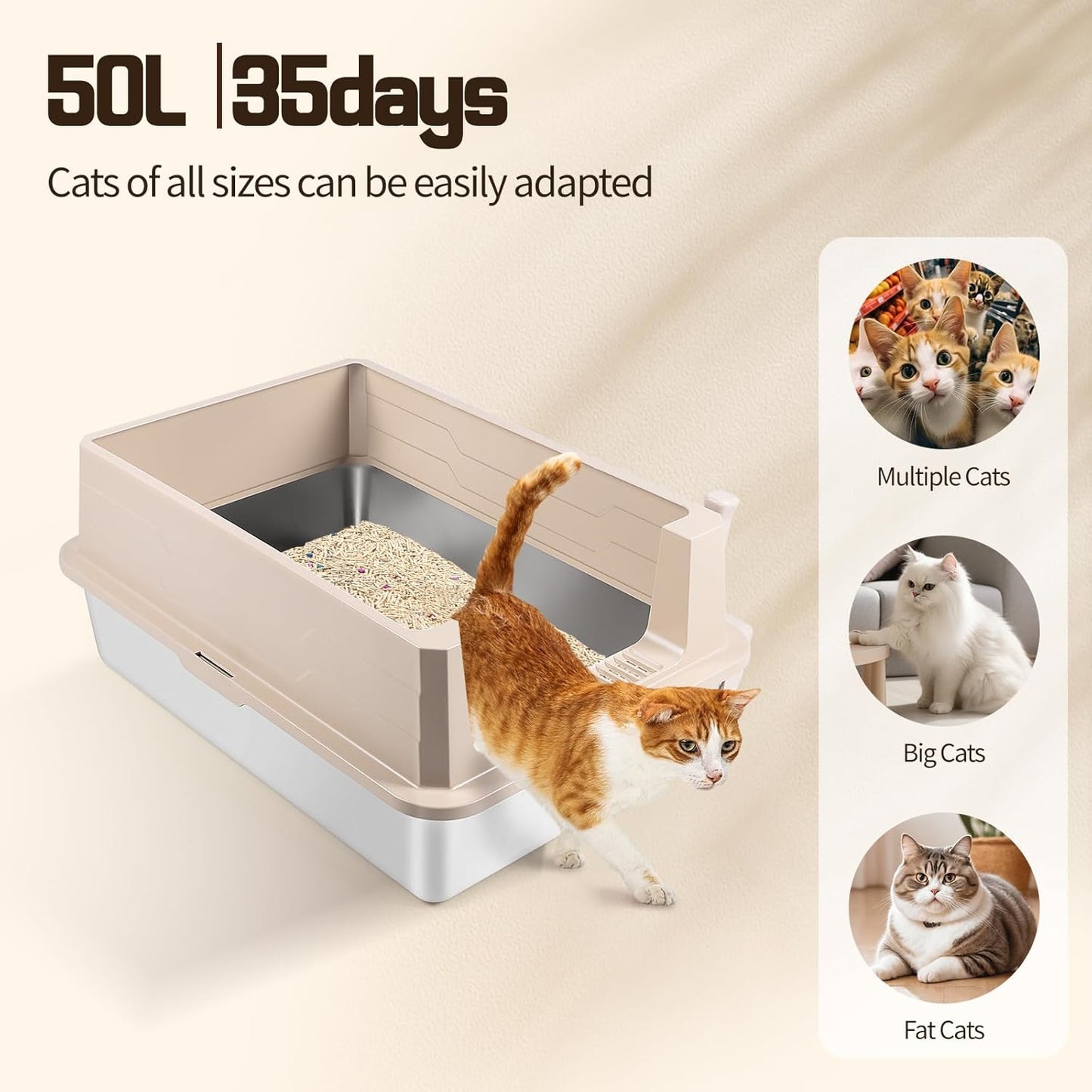 XXXL Khaki Stainless Steel Litter Box