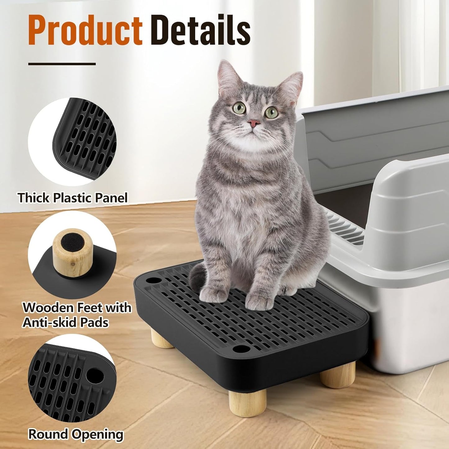 Black Litter Box Step with Wooden Base