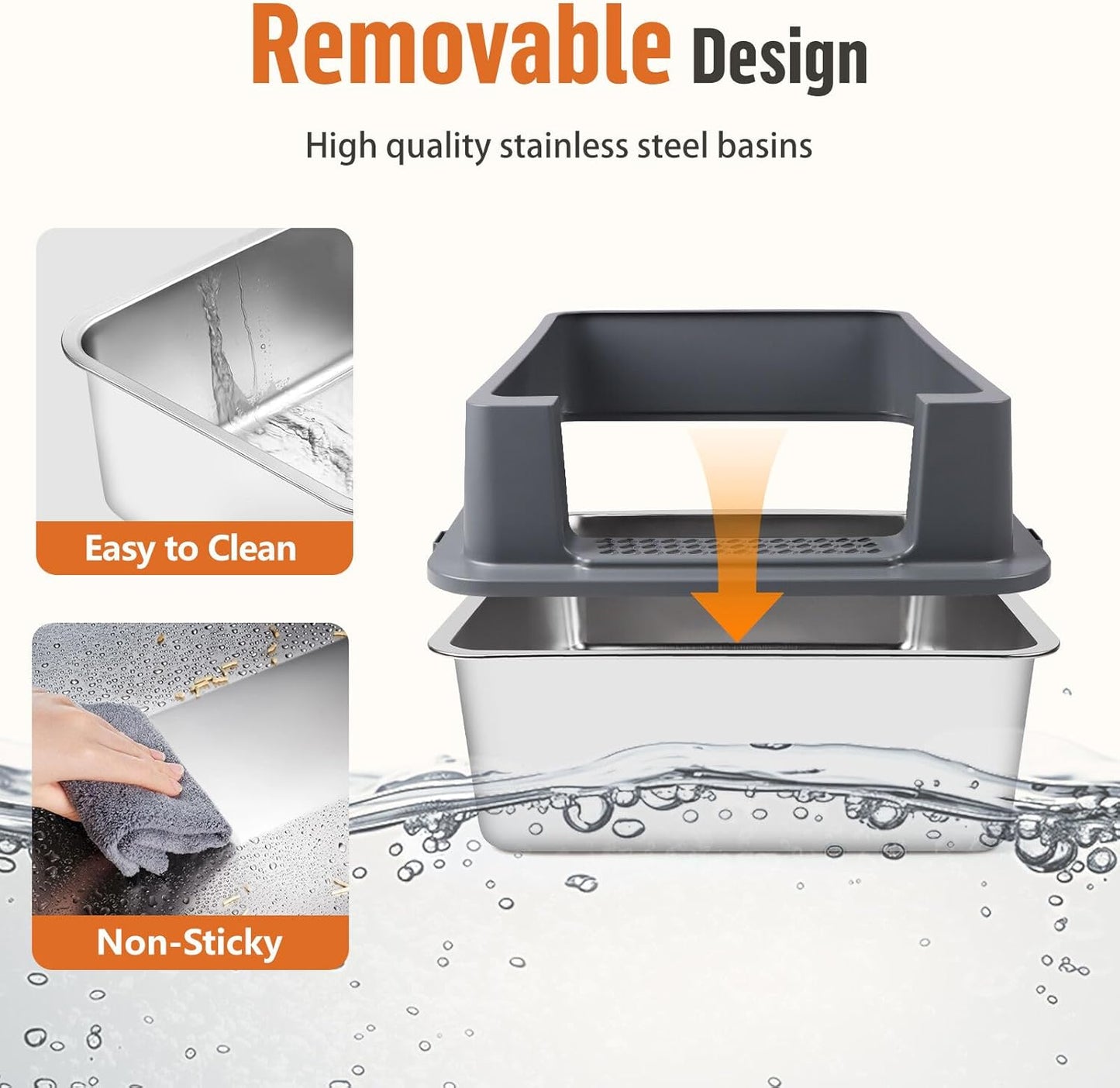 XXXL Dark Gray Stainless Steel Litter Box