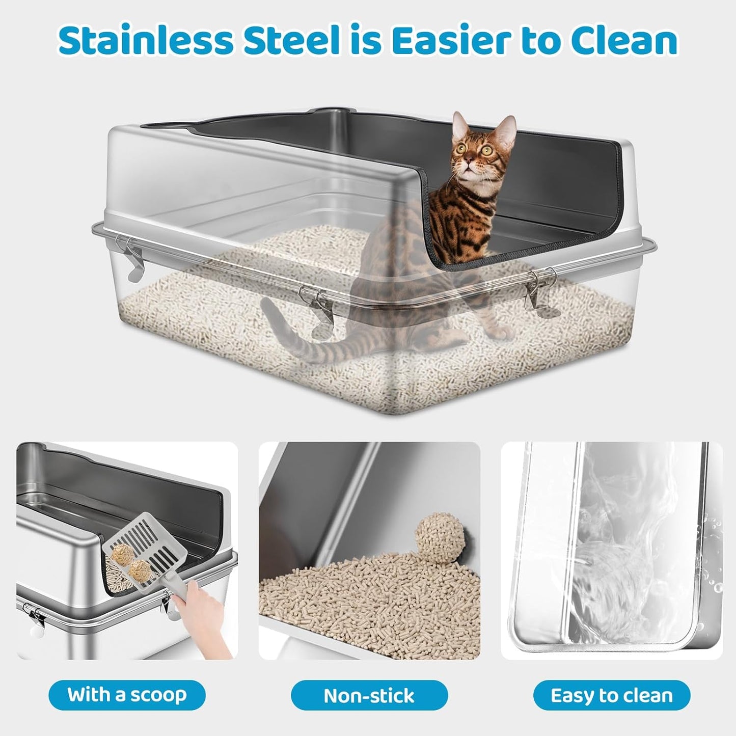 XXXL Sliver Gray Extra Large Stainless Steel Cat Litter Box