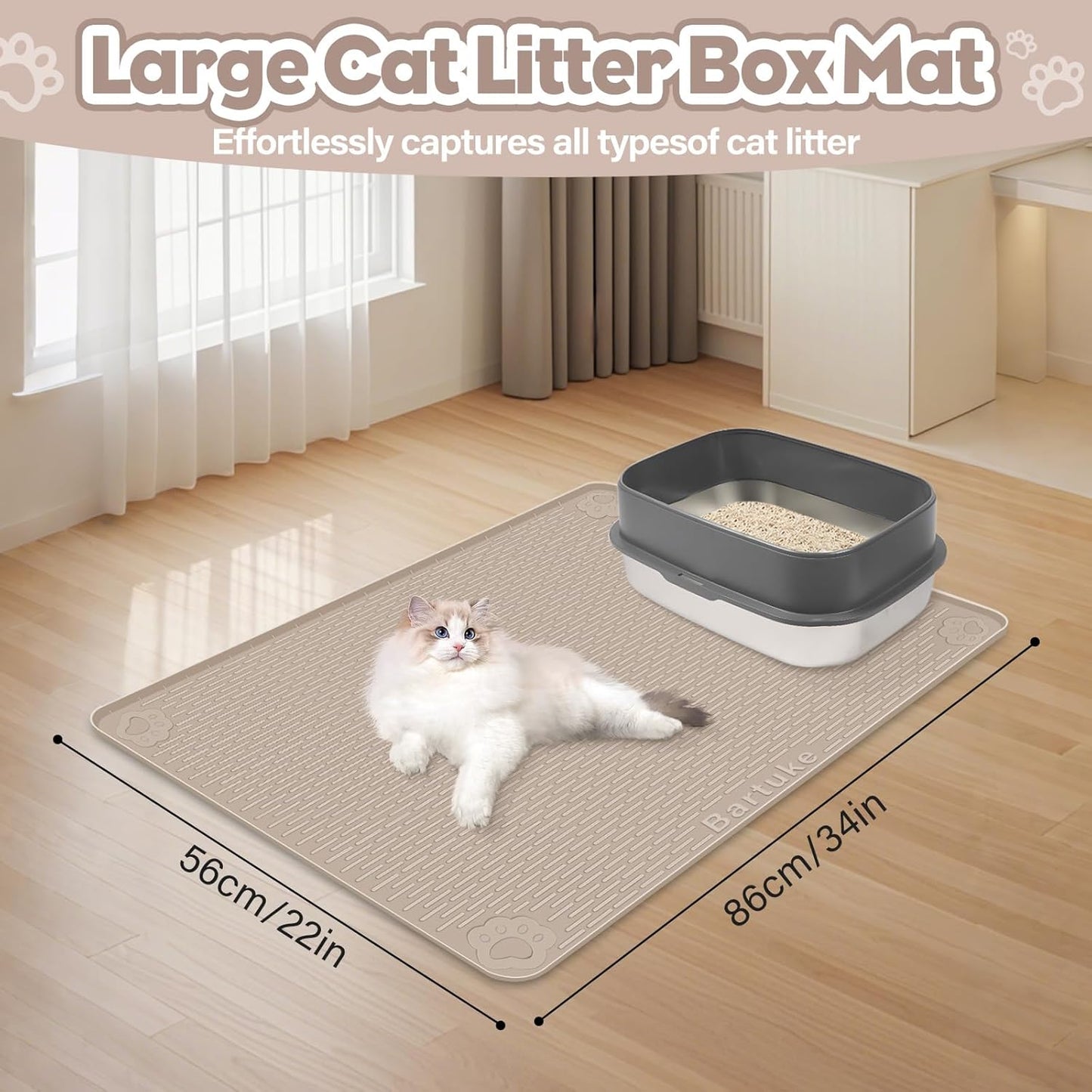 Khaki Silicone Stripe Cat Litter Mat