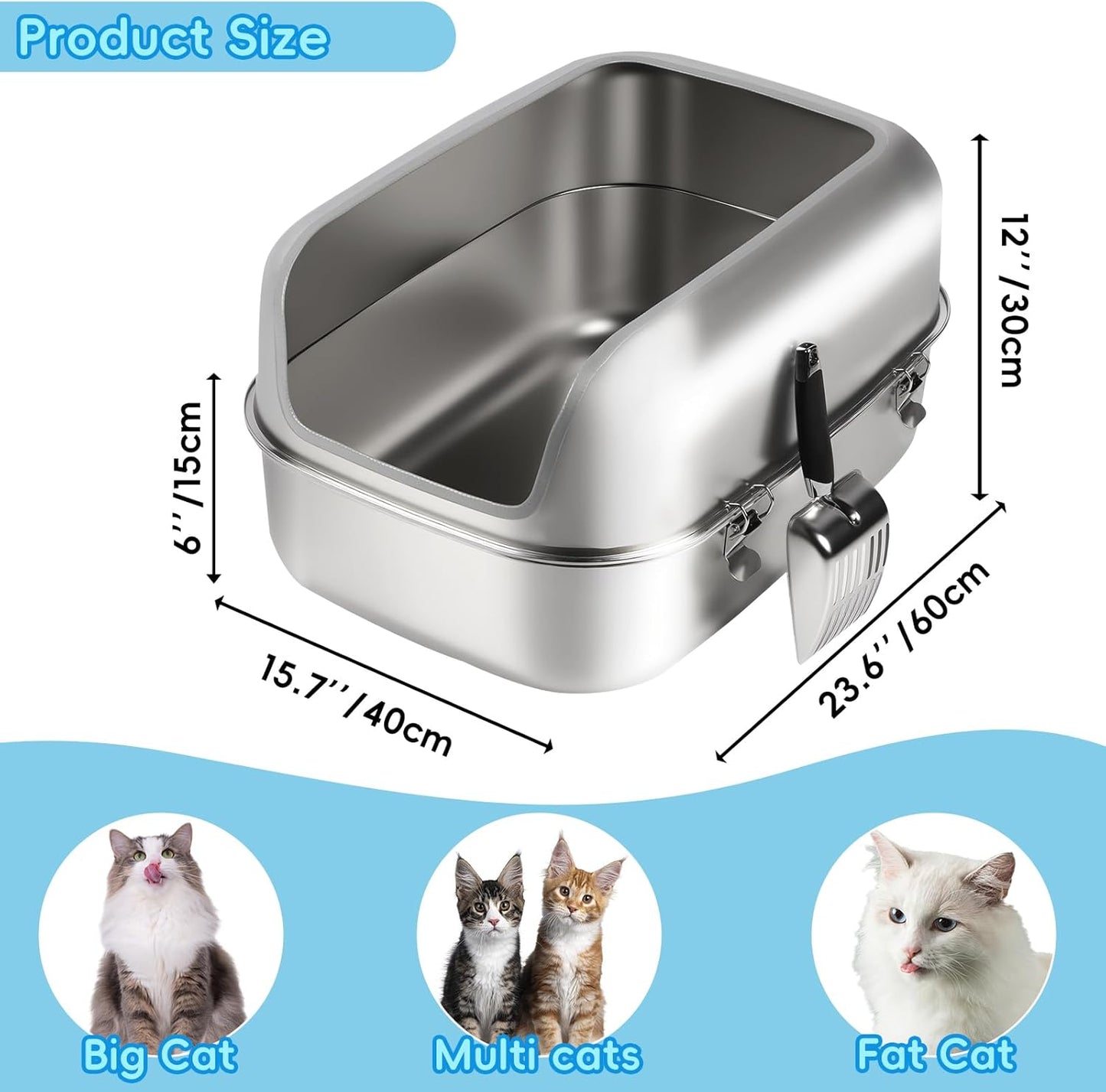XXL Semi Enclosed Removable Stainless Steel Cat Litter Box