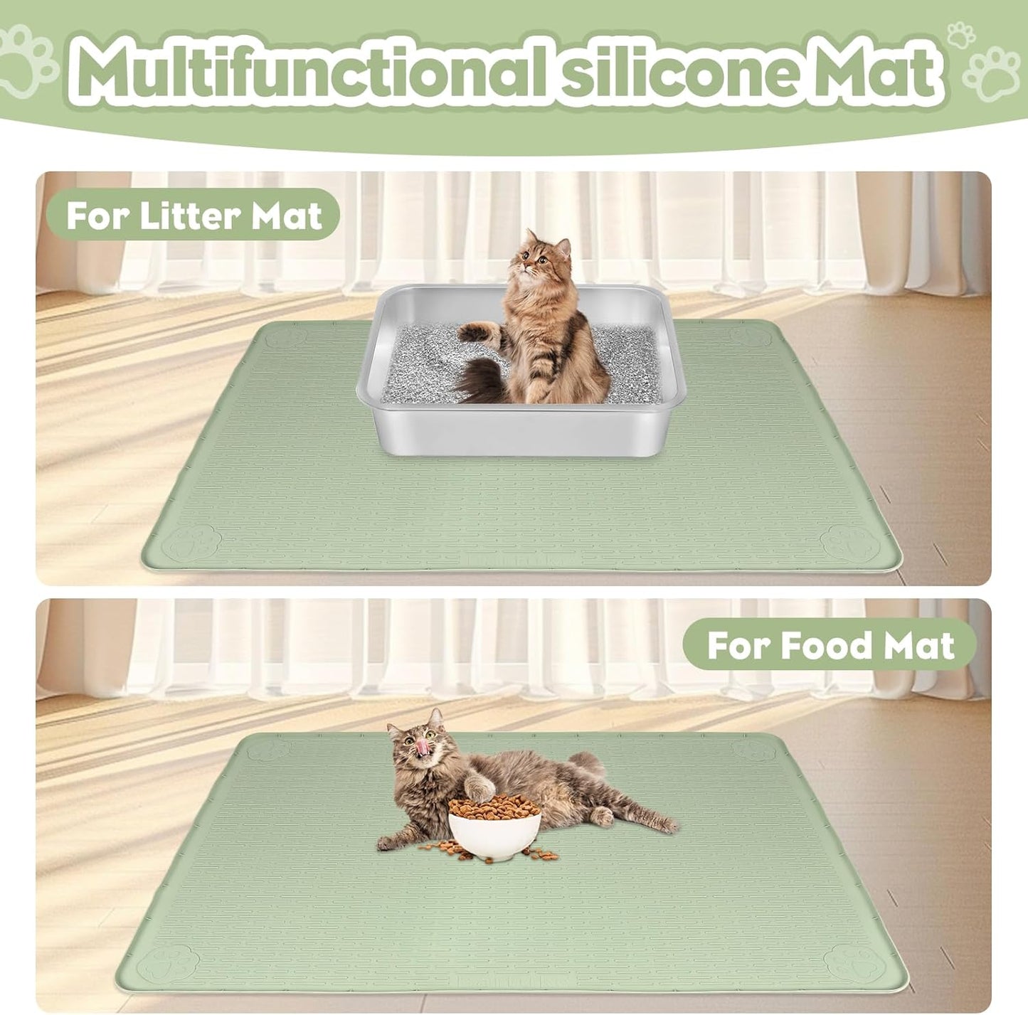 Green Silicone Stripe Cat Litter Mat