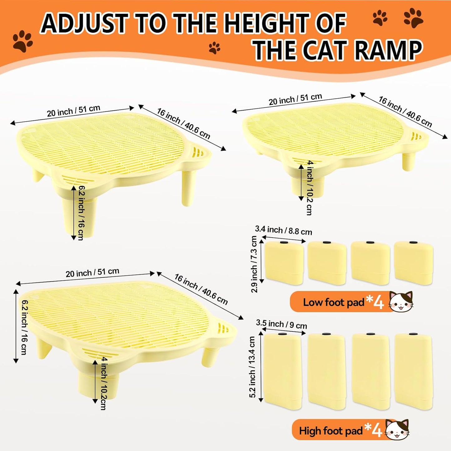 Yellow Adjustable Cat Ramp Litter Box Step