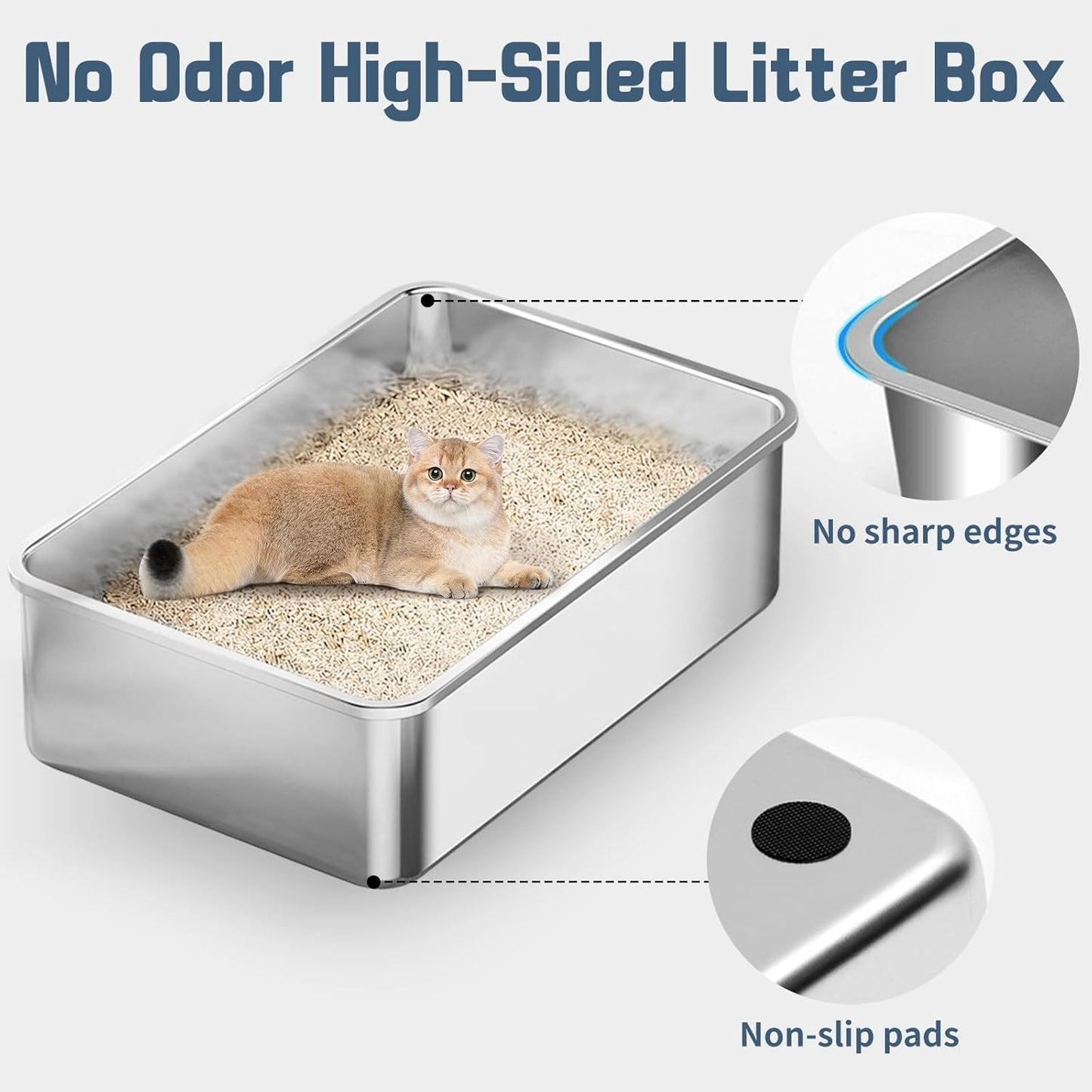 3 Pack Stainless Steel Cat Litter Box with Cat Litter Mat