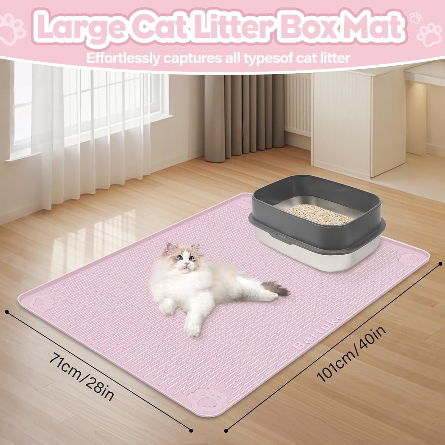 Pink Silicone Stripe Cat Litter Mat