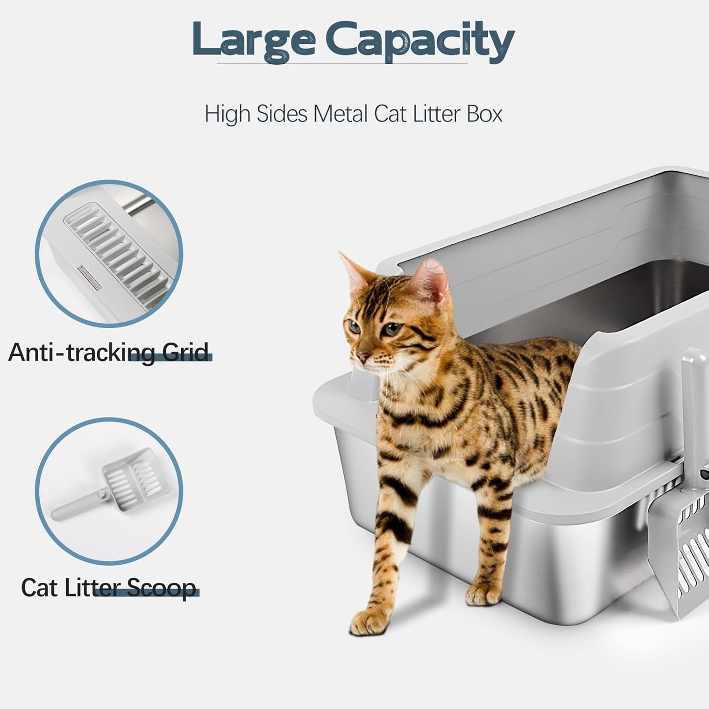 XL 3 Pack Light Gray Stainless Steel Litter Box