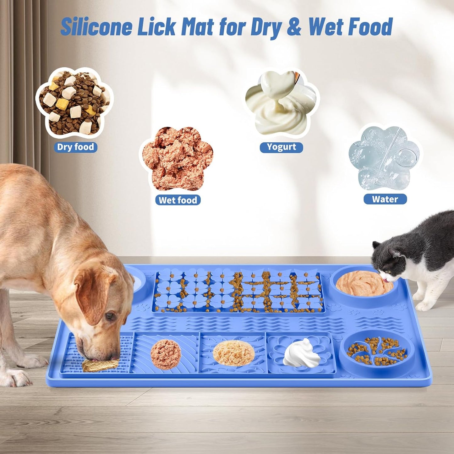 Blue Silicone Snuffle Mat Dog Lick Mat with Suction Cups