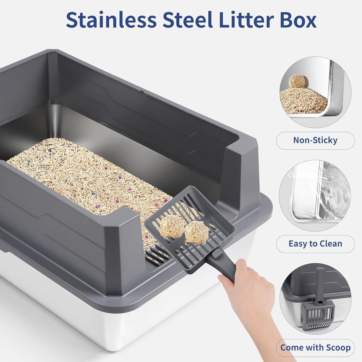 XXXL Extra Large Black Fully enclosed Stainless Steel Litter Box with Lid