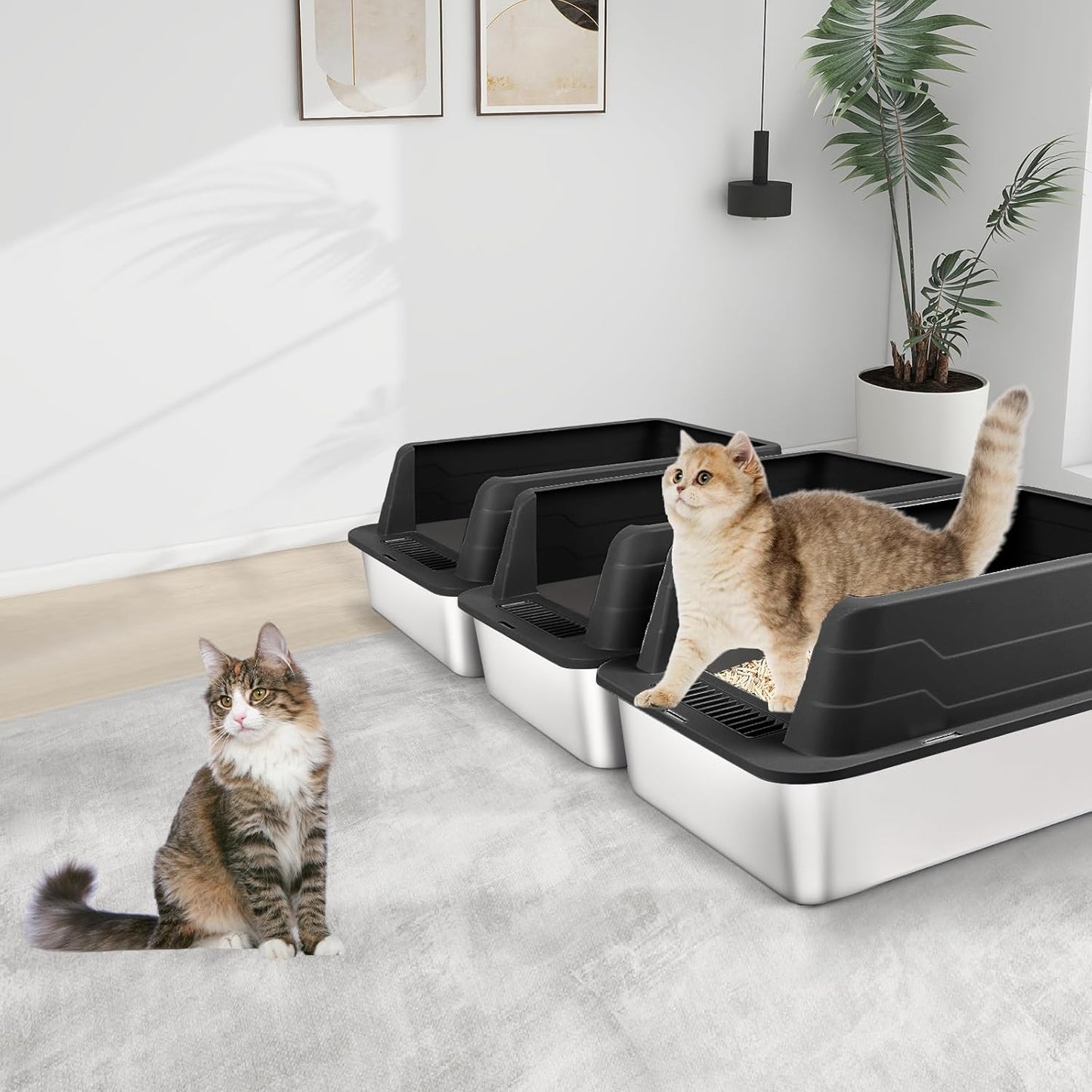 XL 3 Pack Black Stainless Steel Litter Box
