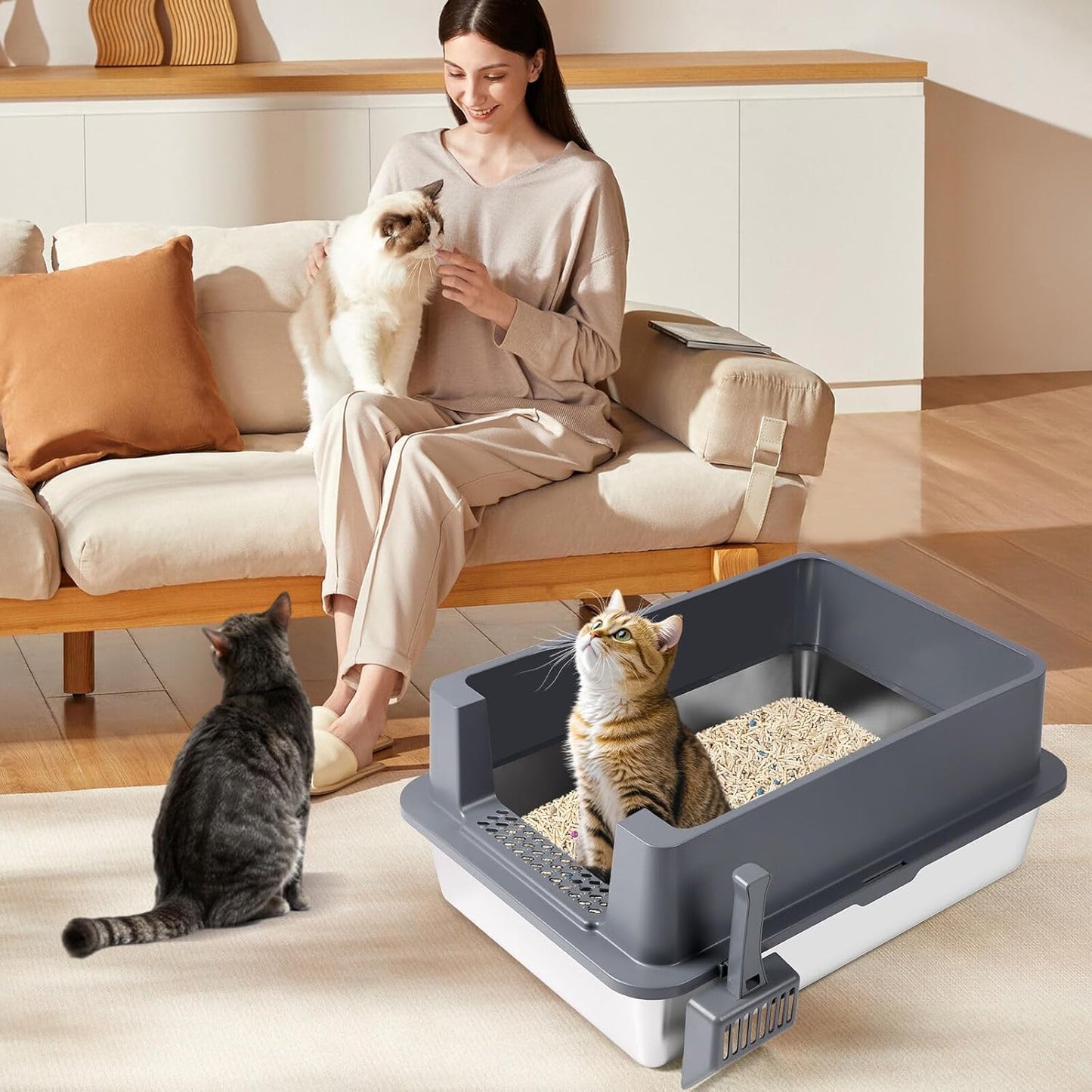 XXXL Dark Gray Stainless Steel Litter Box