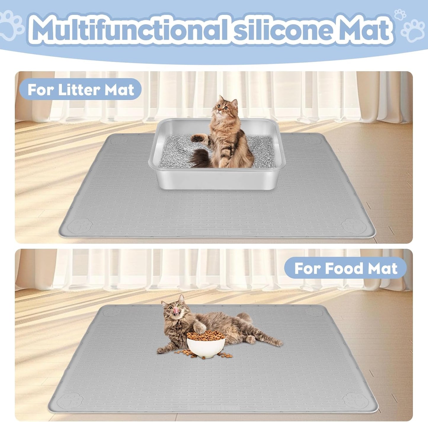 3 Pack Stainless Steel Cat Litter Box with Cat Litter Mat