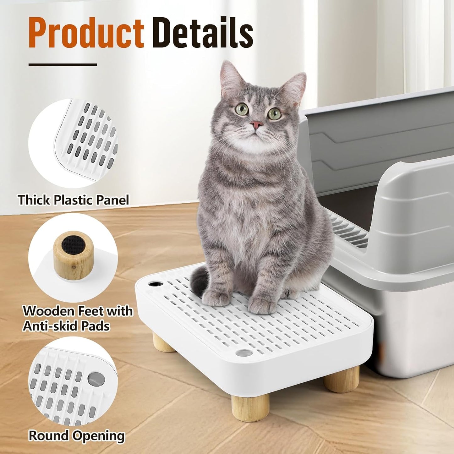 White Litter Box Step with Wooden Base