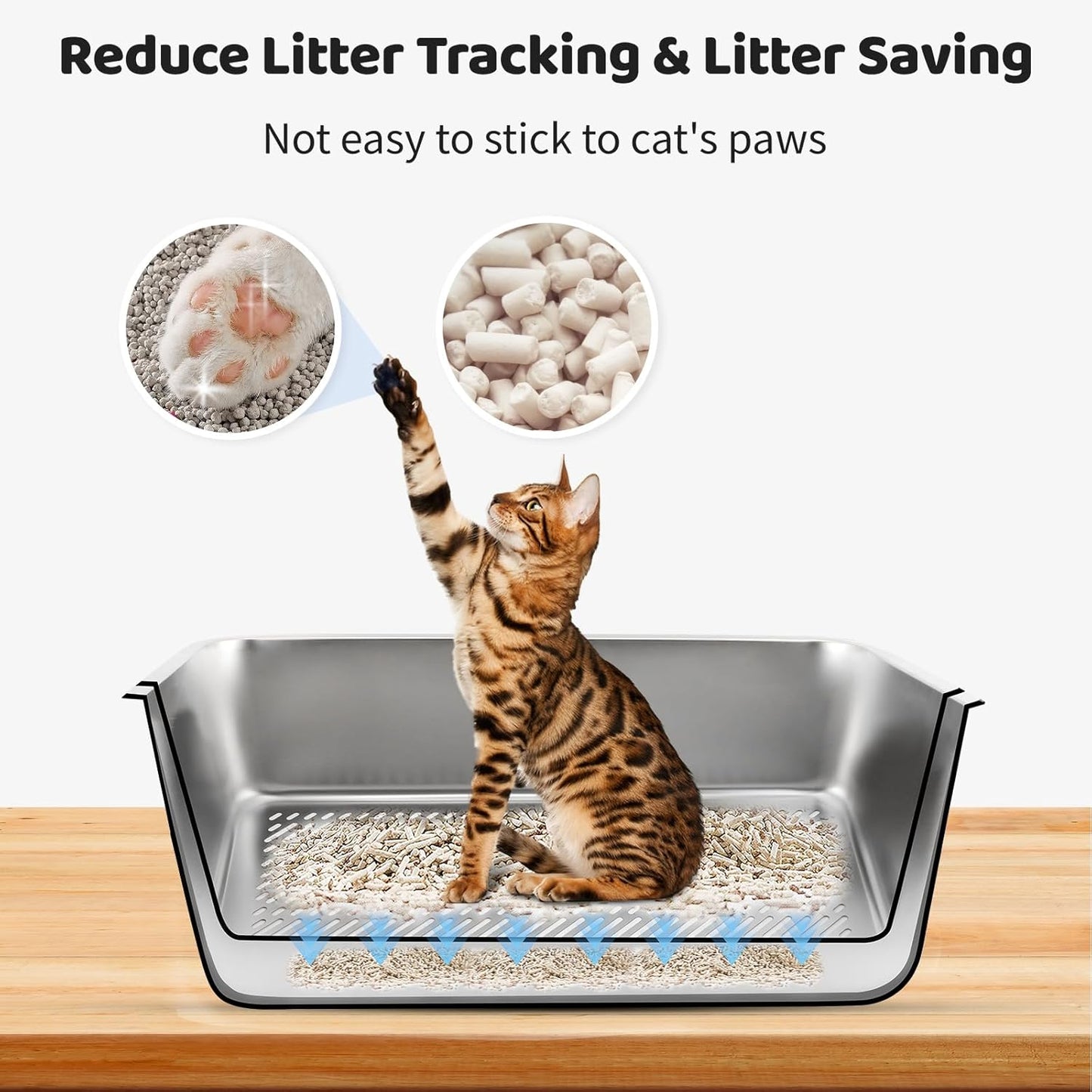 L Silver Grey Stainless Steel Drawer Type Semi-Enclosed Cat Litter Box