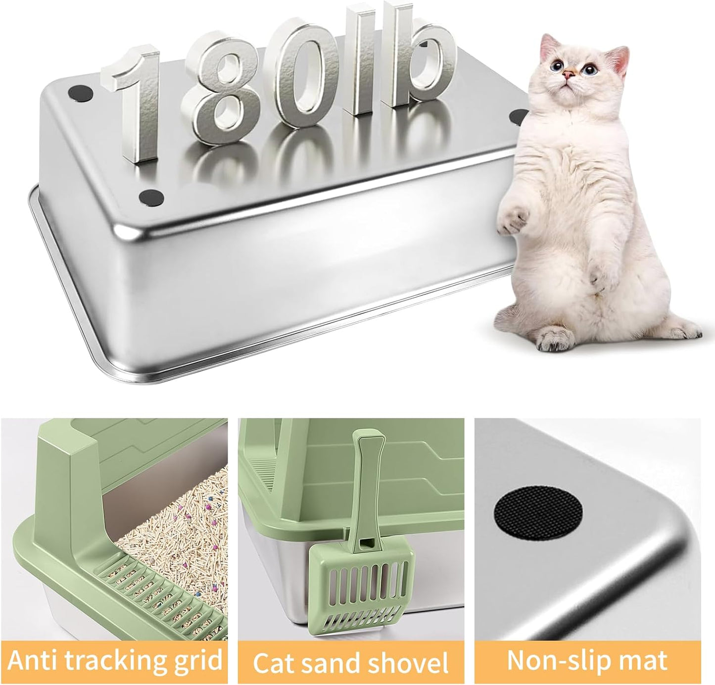 XXXL Green Stainless Steel Litter Box
