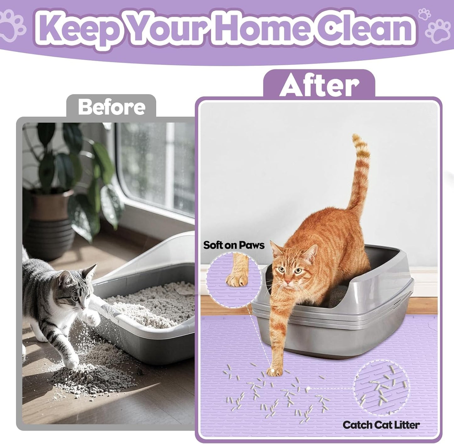 Purple Silicone Stripe Cat Litter Mat