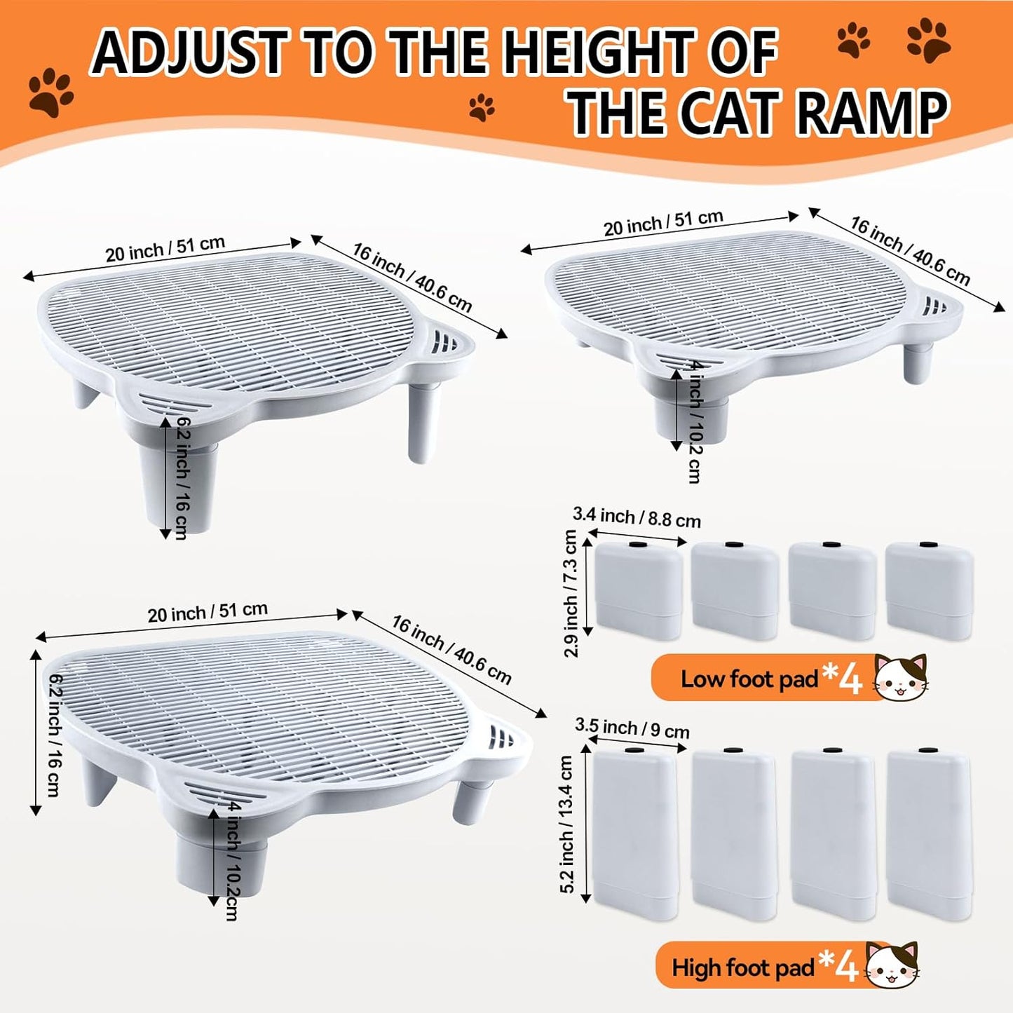 Light Gray Adjustable Cat Ramp Litter Box Step