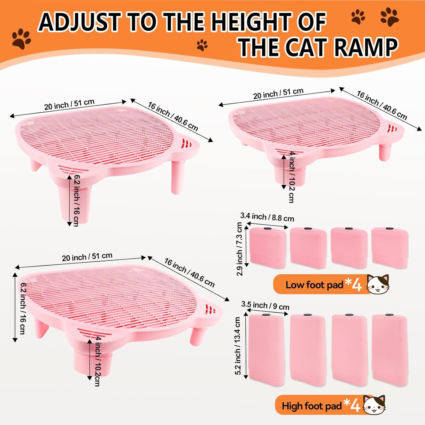 Pink Adjustable Cat Ramp Litter Box Step