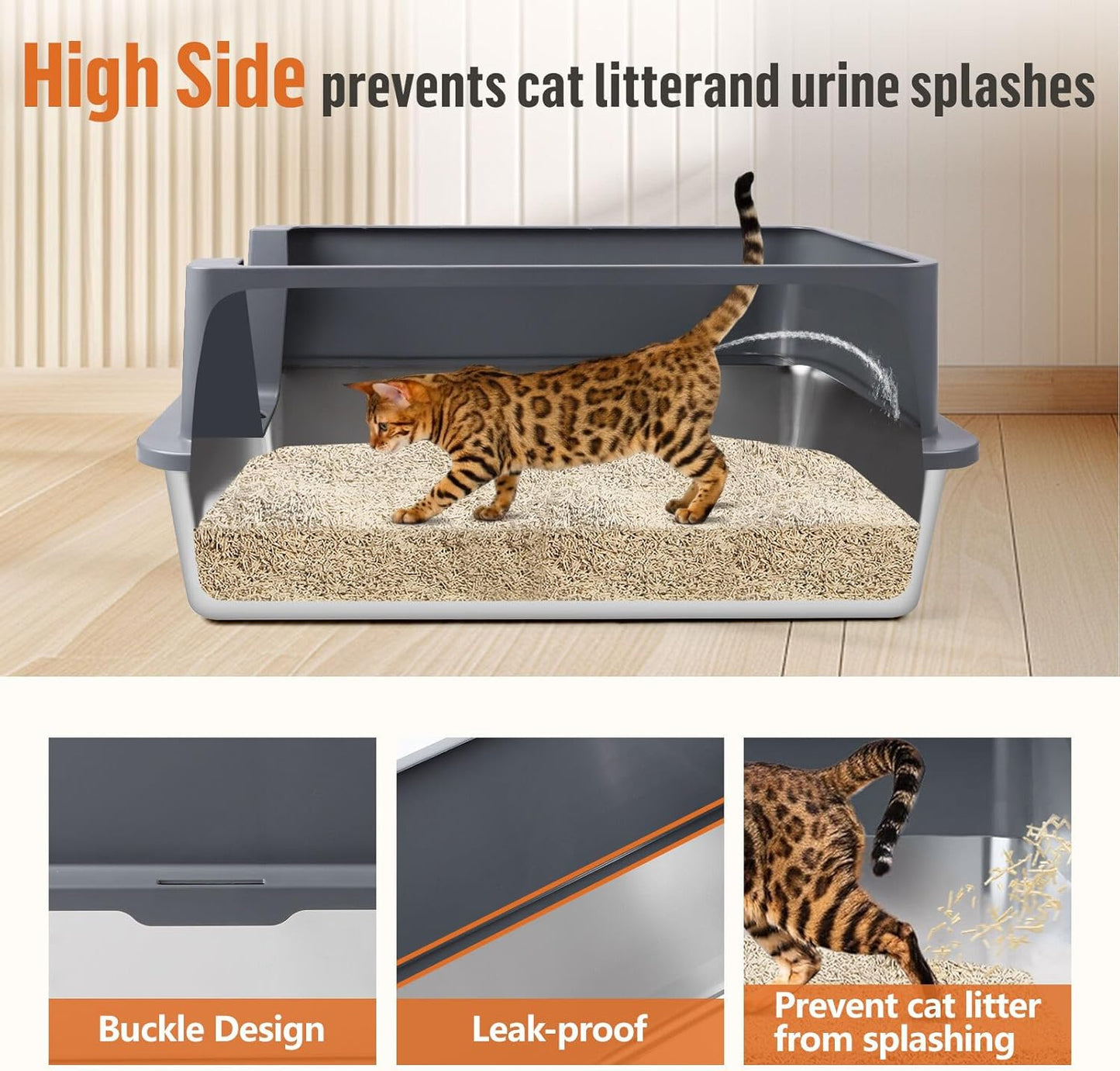 XXXL Dark Gray Stainless Steel Litter Box