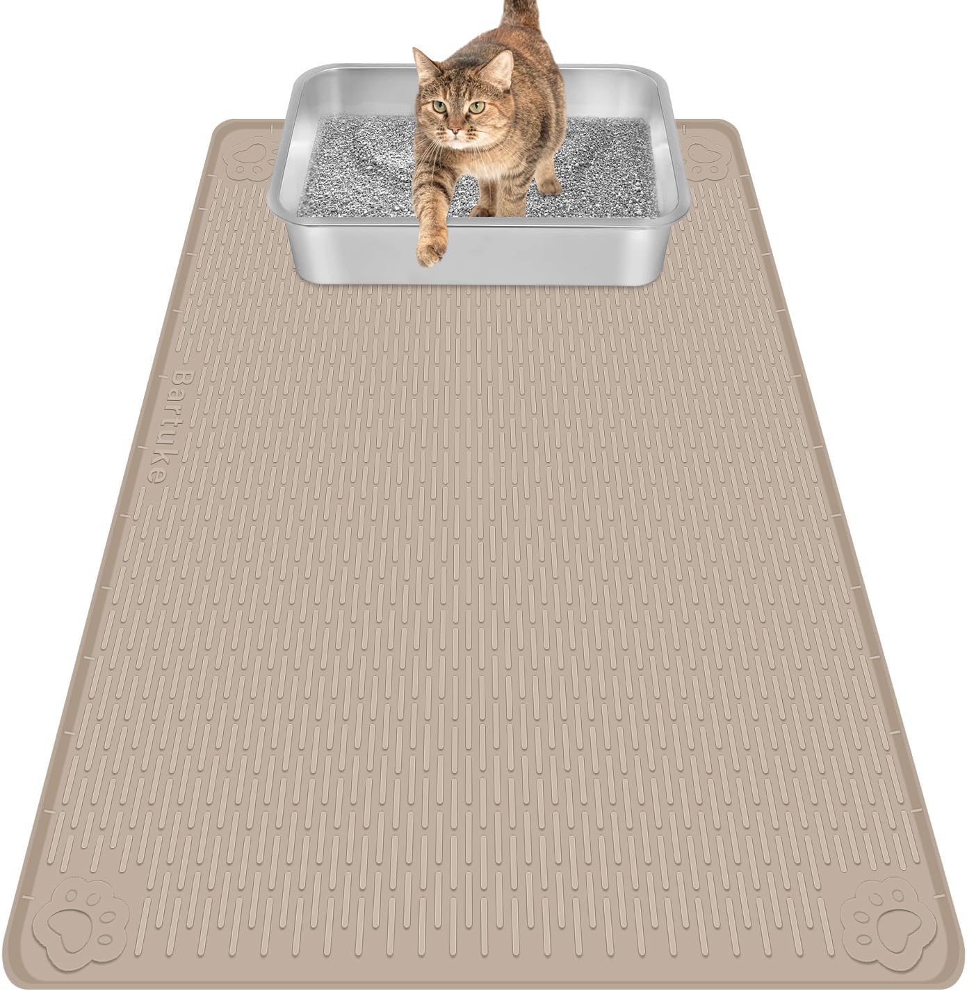 Khaki Silicone Stripe Cat Litter Mat