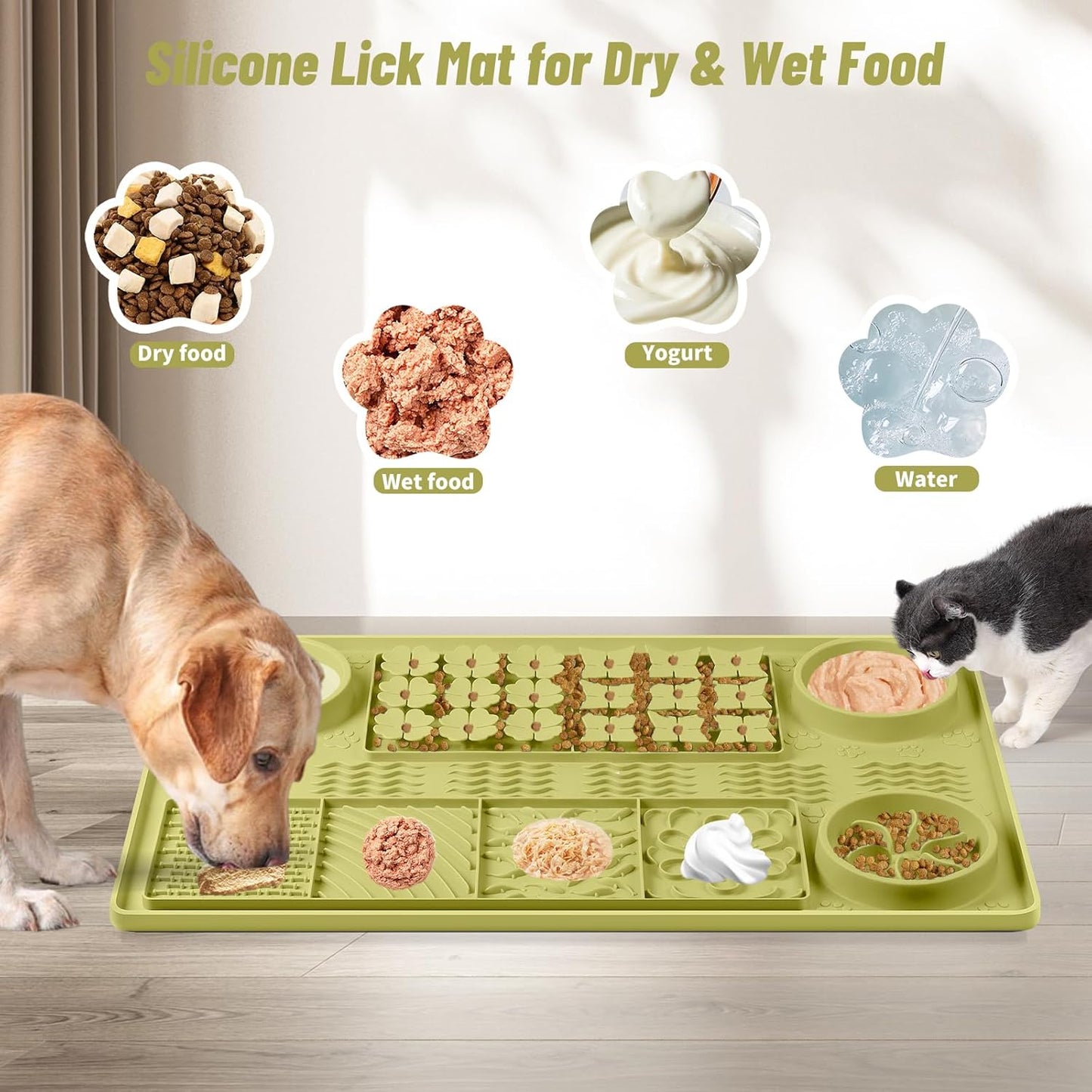 Green Silicone Snuffle Mat Dog Lick Mat with Suction Cups