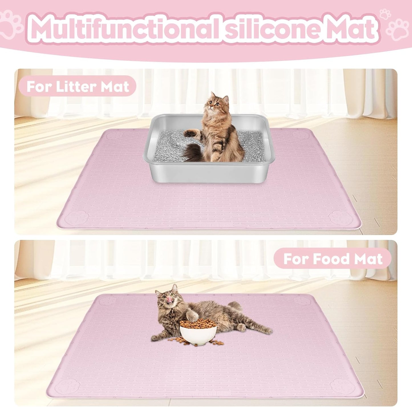 Pink Silicone Stripe Cat Litter Mat