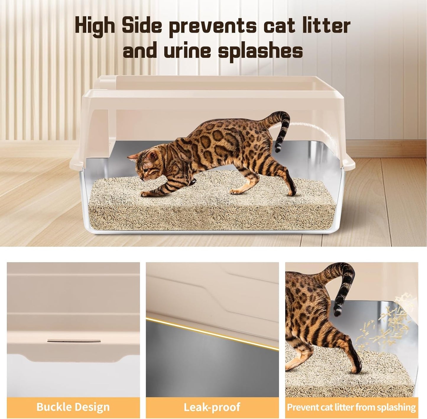 XXXL Khaki Stainless Steel Litter Box