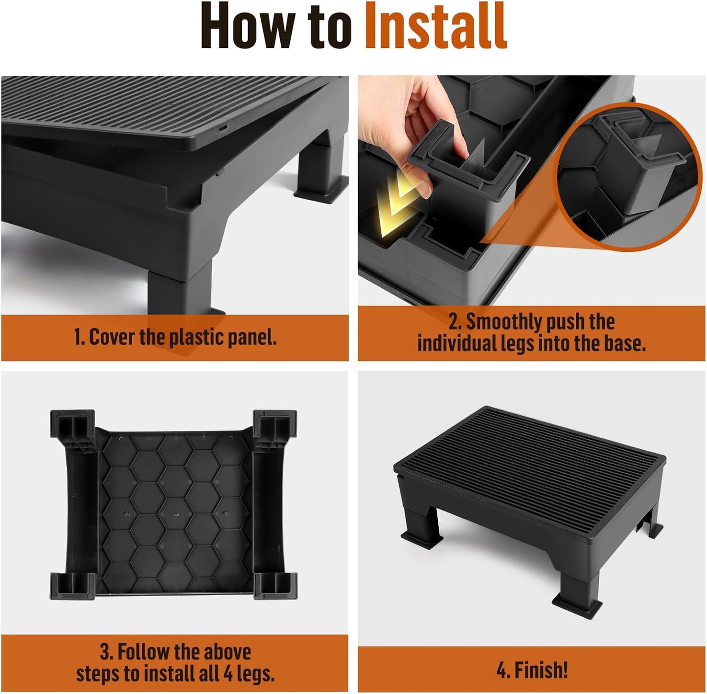 Black Adjustable Cat Litter Box Step Ramp with Removable feet