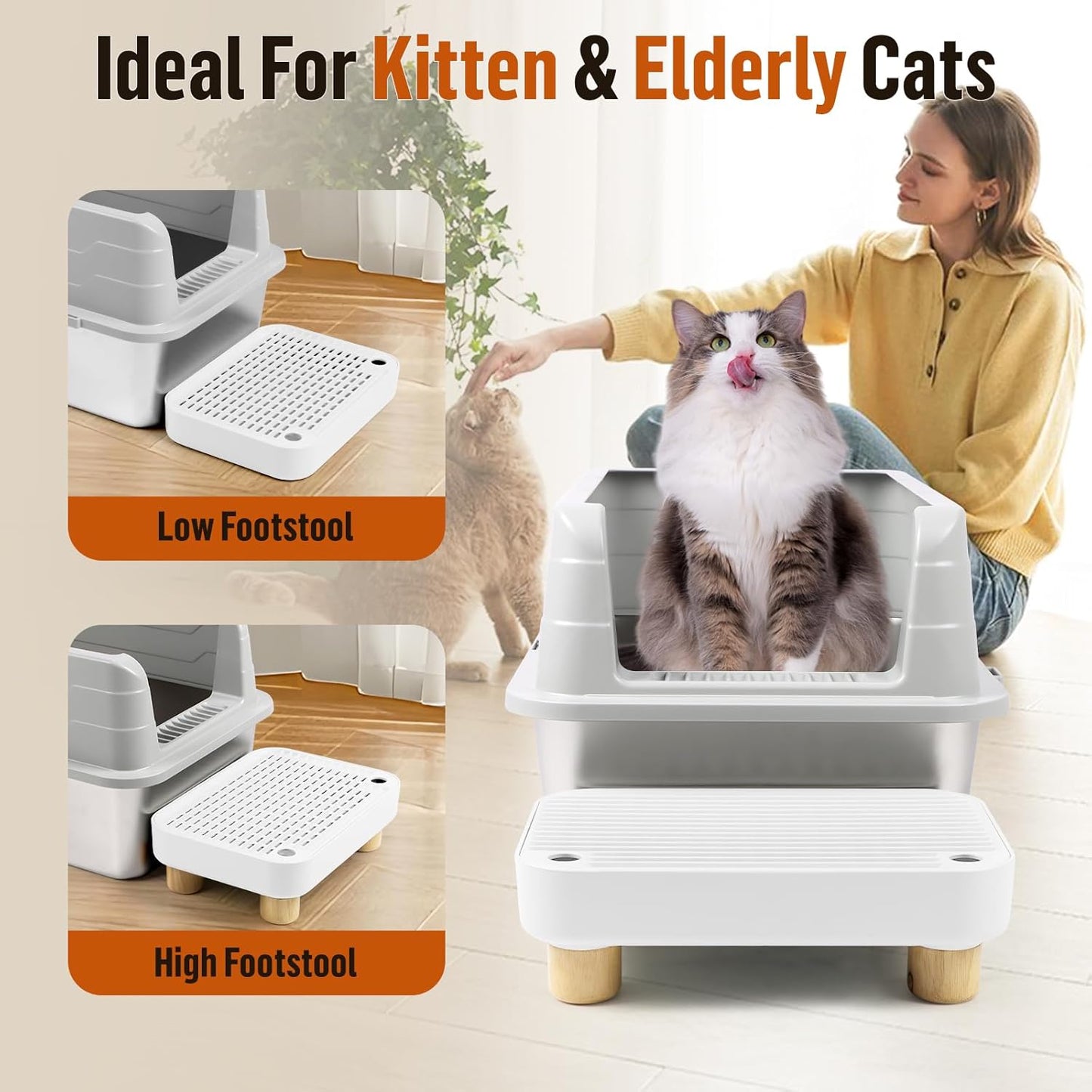 White Litter Box Step with Wooden Base
