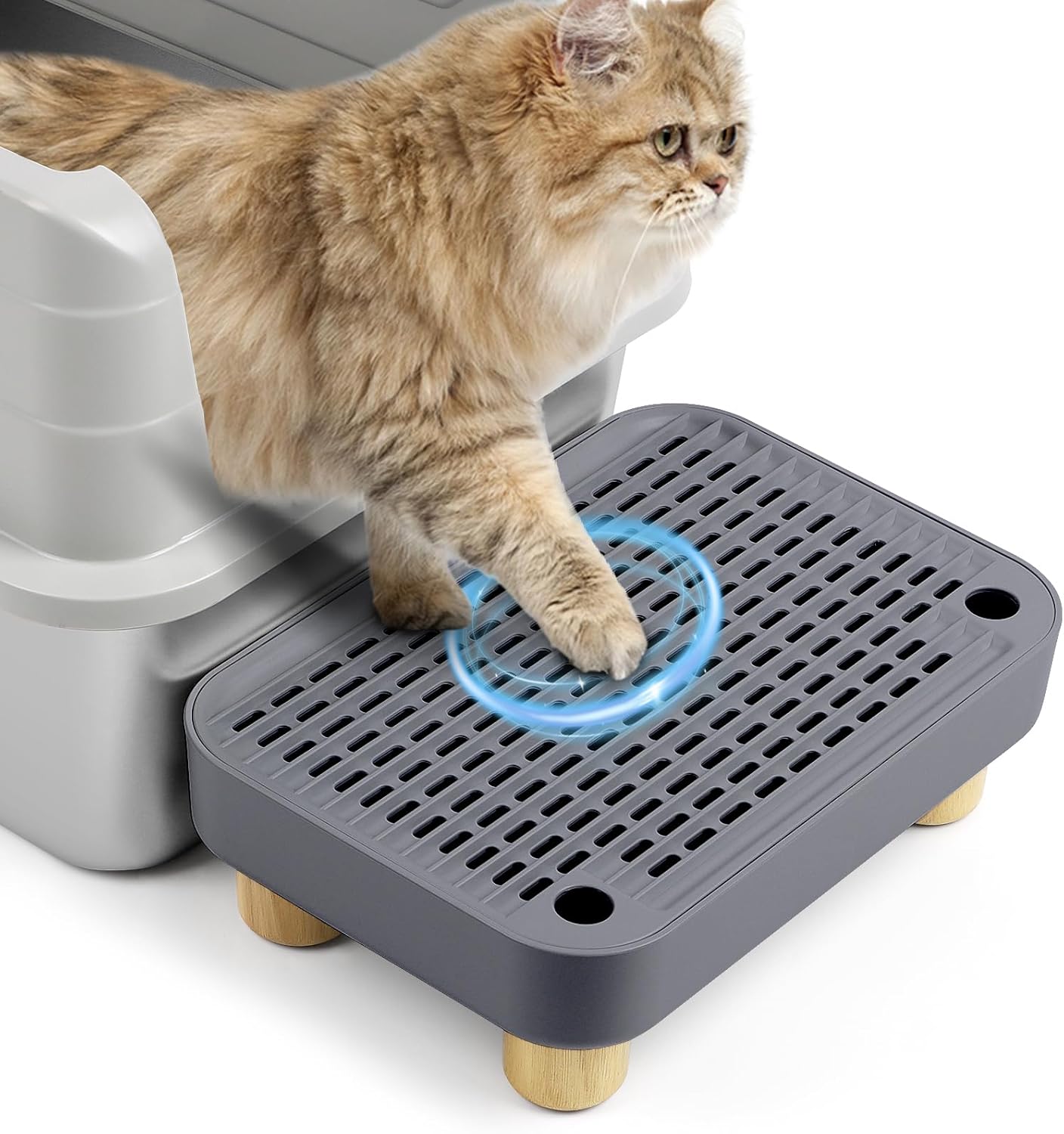 Dark Gray Litter Box Step with Wooden Base
