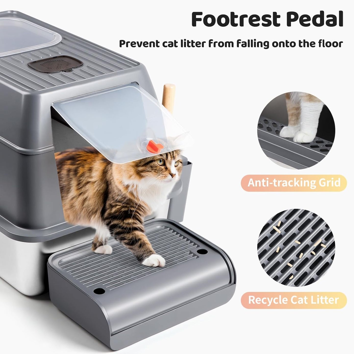 XXL Dark Gray Stainless Steel Litter Box with Lid with Top Entry