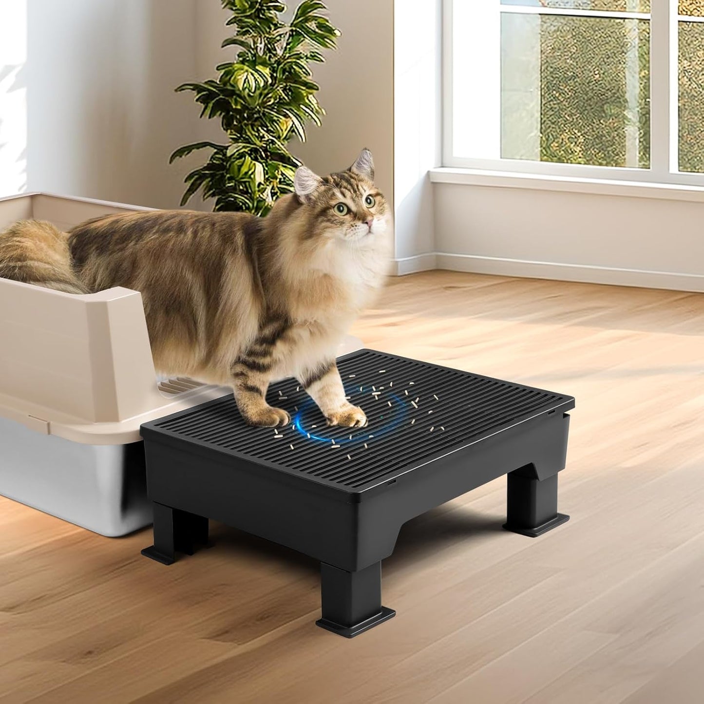 Black Adjustable Cat Litter Box Step Ramp with Removable feet