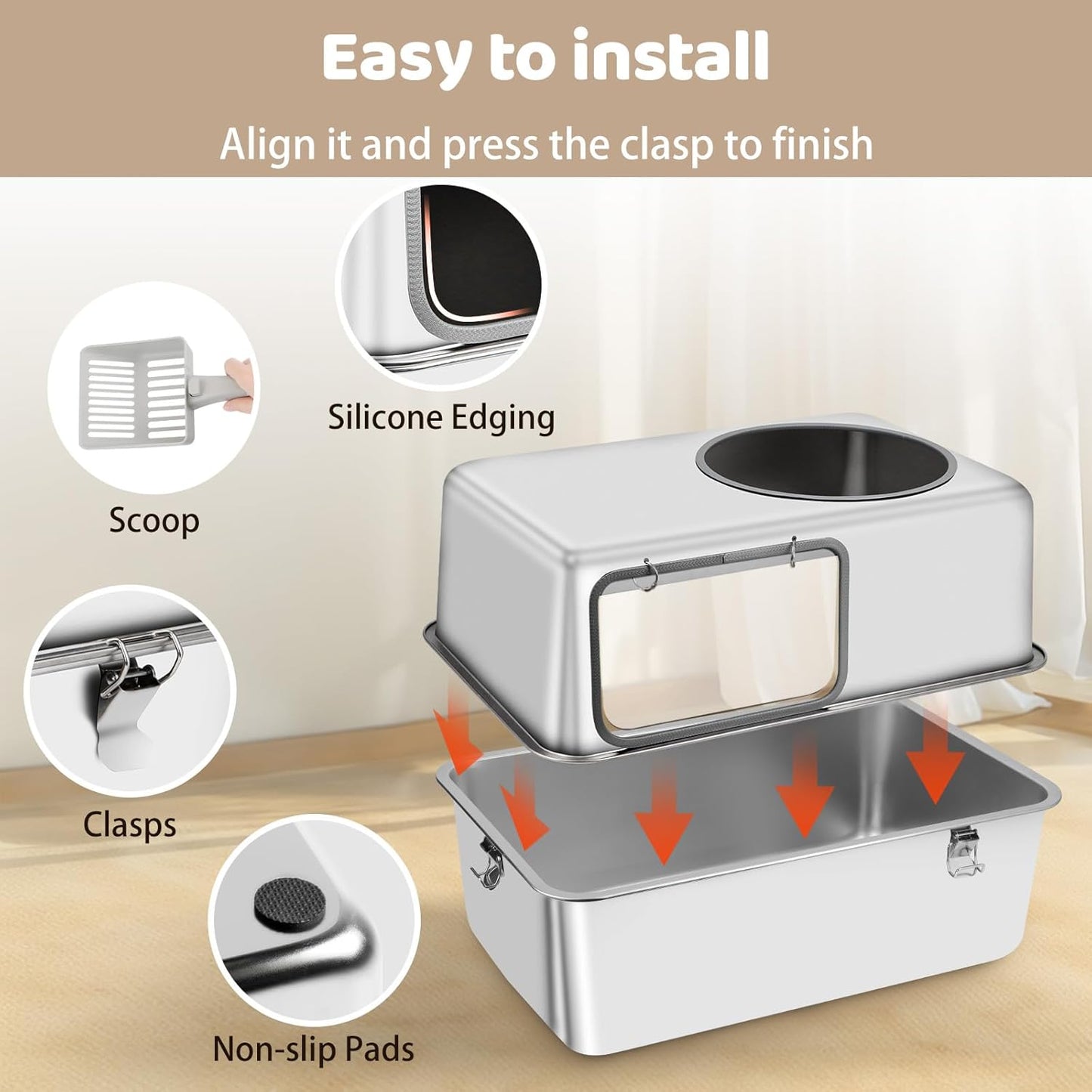 XXL Enclosed Metal Stainless Steel Litter Box