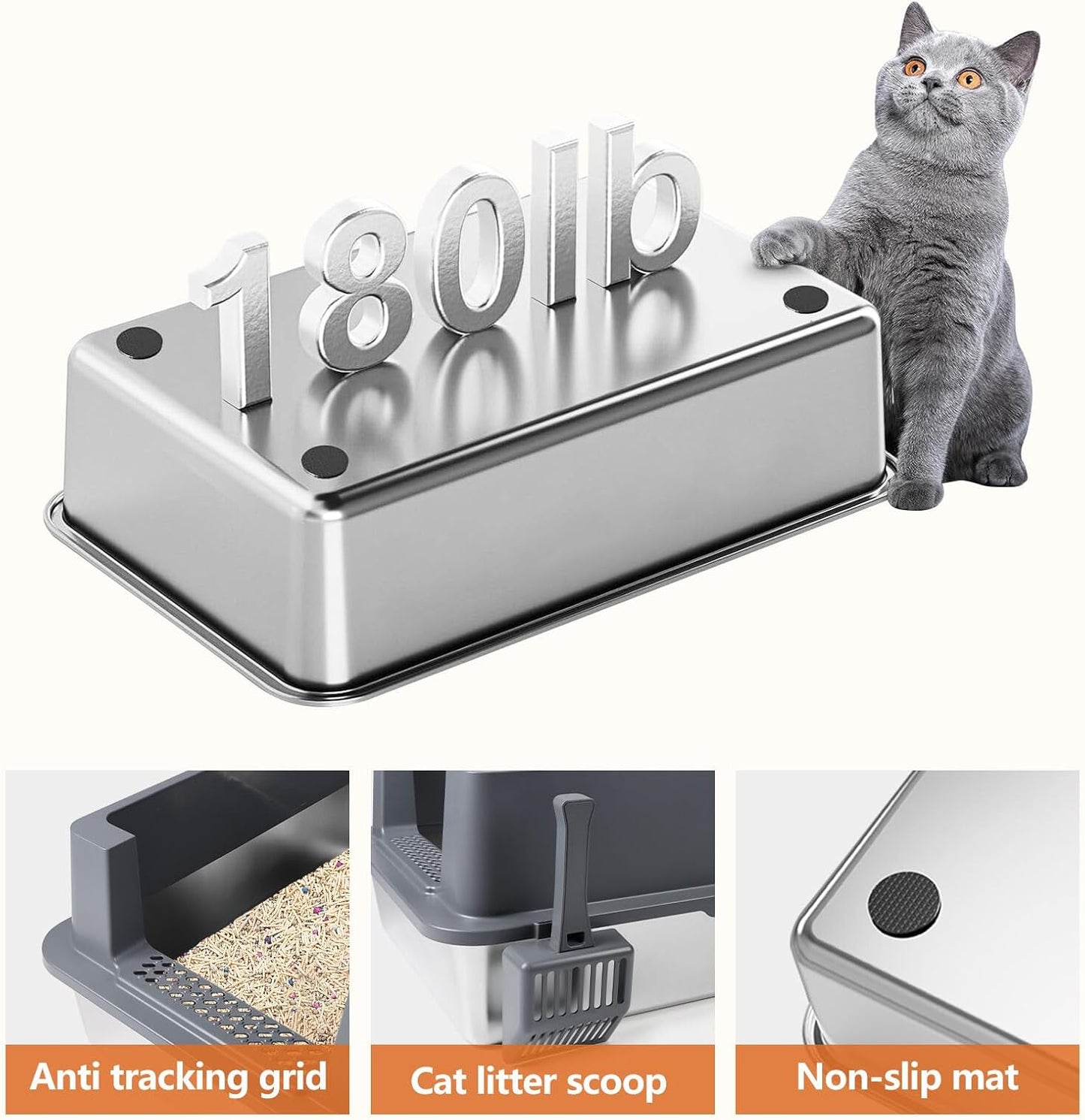 XXXL Dark Gray Stainless Steel Litter Box