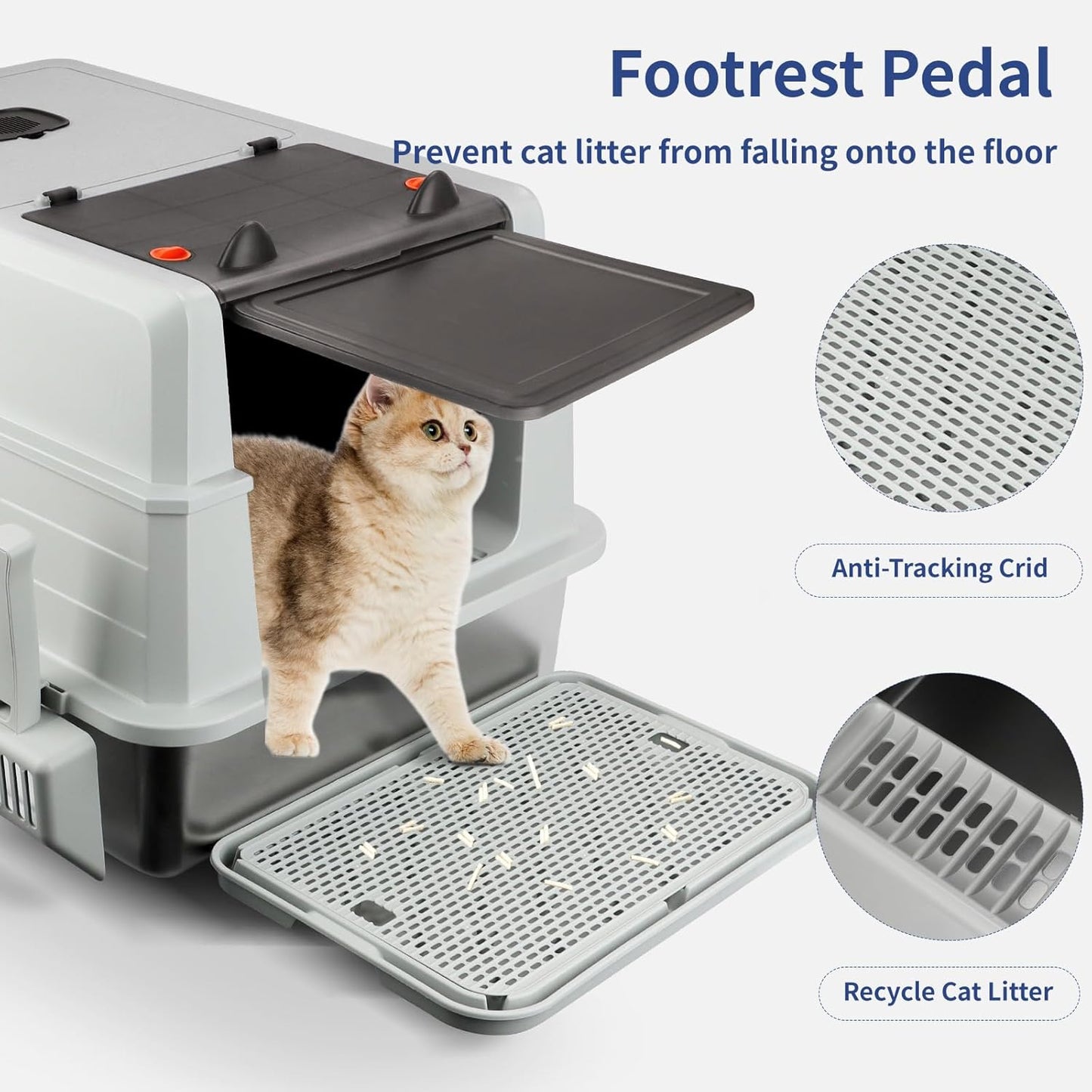 XXXL Extra Large Light Gray Stainless Steel Litter Box with Lid